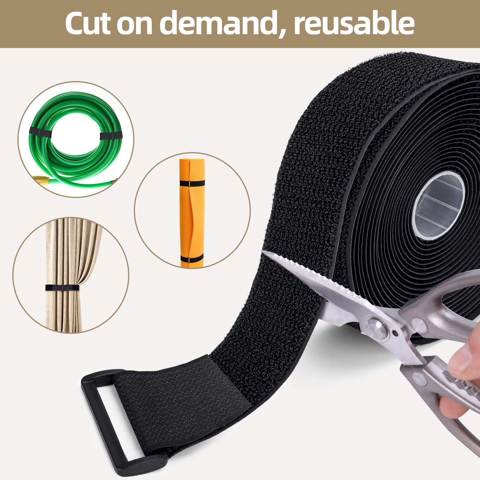 6M x 5CM Fascette Fermacavo con 25 Fibbie, Fascette Fermacavi Riutilizzabili, Cable Management Fascette, Nastro Adesivo a Strappo, Nero Cinghie per Organizzare Cavi, Tubi Flessibili