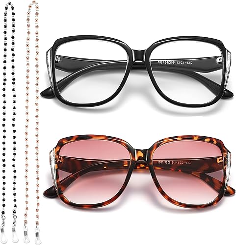 TOVEEN Elegantes gafas de lectura de ojo de gato, lentes de sol de gran tamaño con cadena de lentes de moda portátiles para mujeres disponible en Yaxa Guatemala