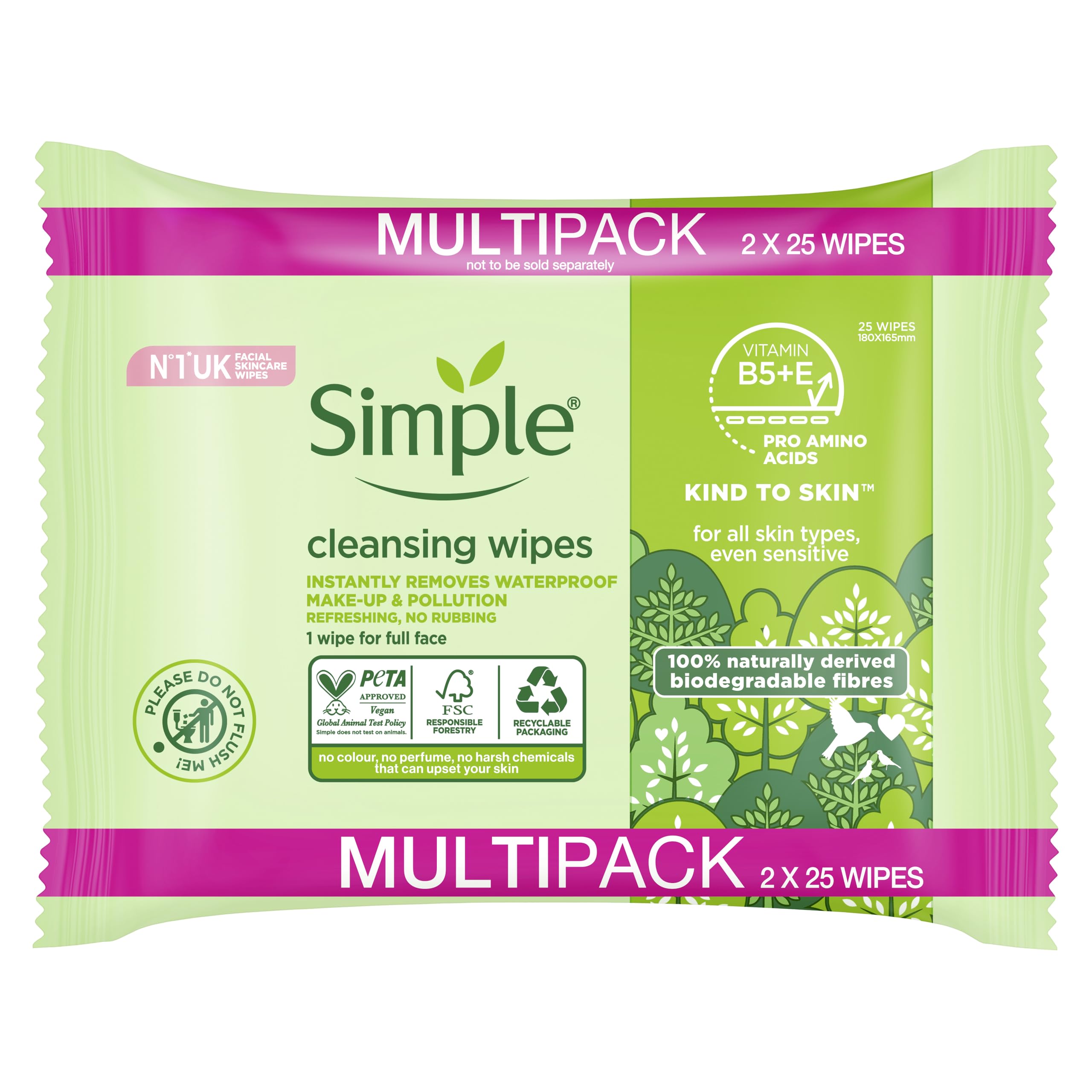 Simple Kind to Skin Cleansing Wipes 2x 25 wipes