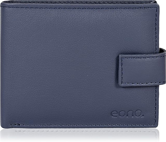 Amazon Brand - Eono RFID Leather Wallets-Slim Purse with Zipper Coin Pocket for Men (Navy Nappa)