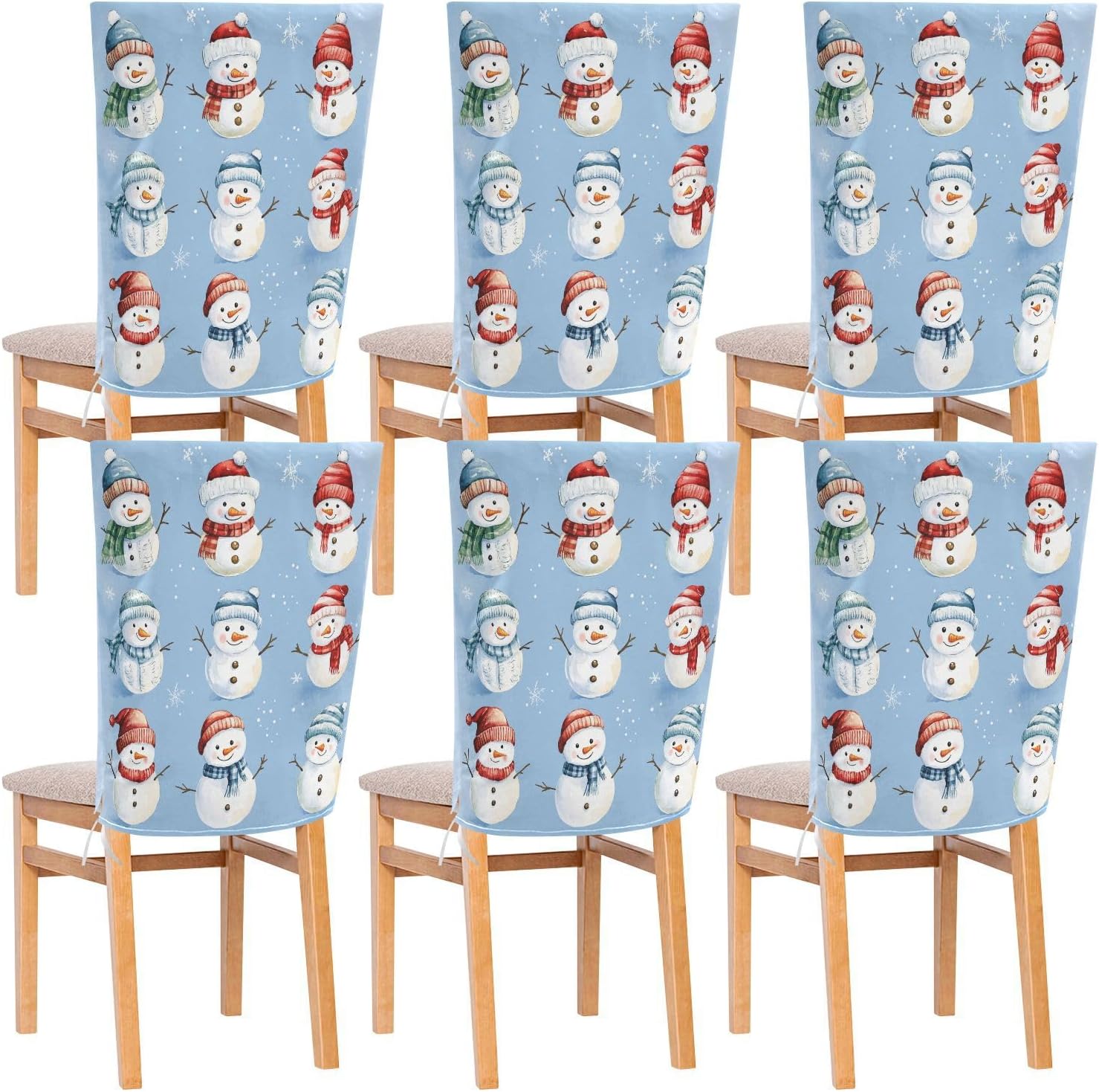 MNSRUU Christmas Chair Back Cover for Dining Room,Snowman Chair Slipcovers Set of 6,Snowman Chair Cover for Kitchen Hotel Holiday Party Decor,447