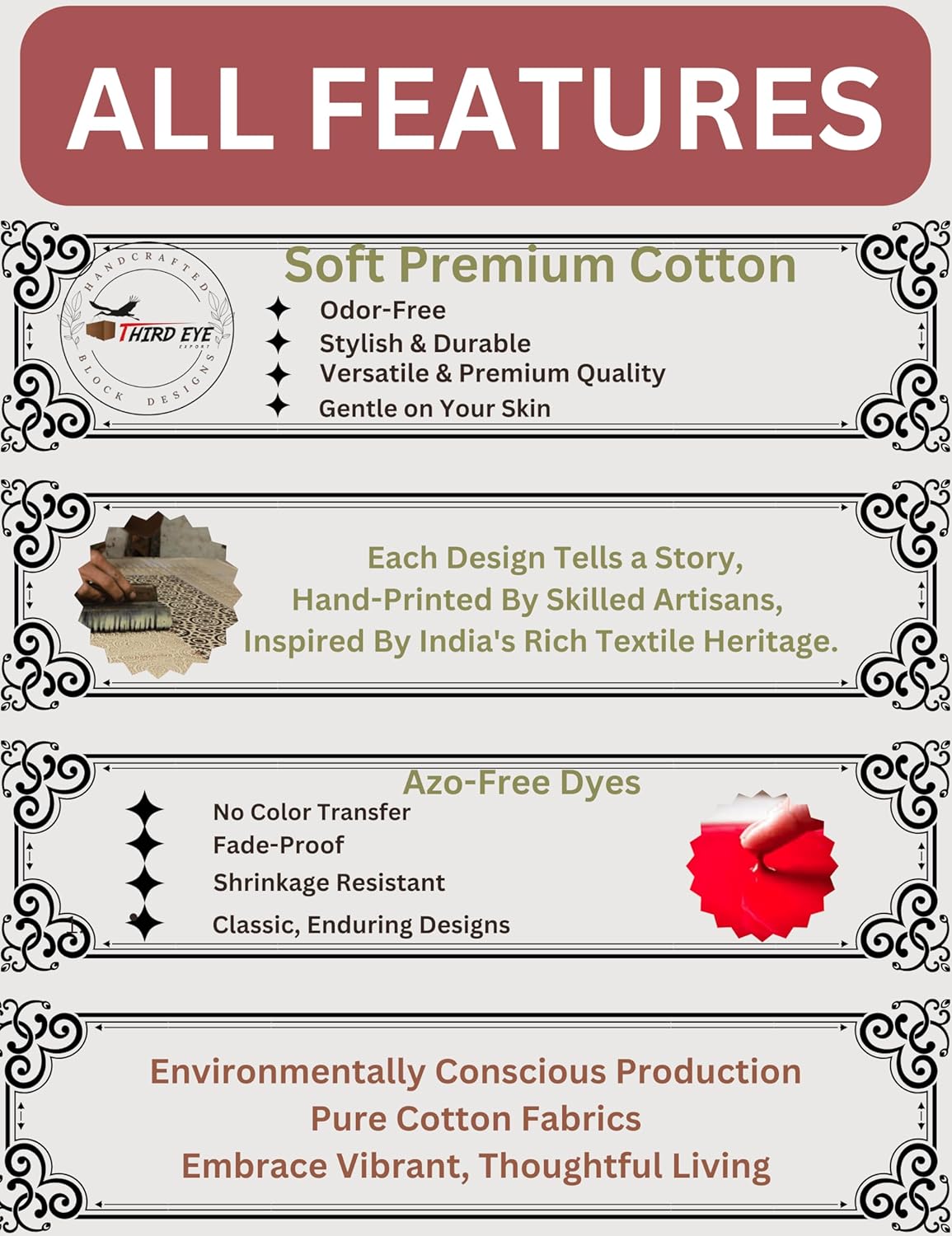 Hand Block Printed Cotton Sarong Wraps for Women – Lightweight Beach Swimsuit Cover Up, One Size Pareo (73 x 44 In) - Image 6