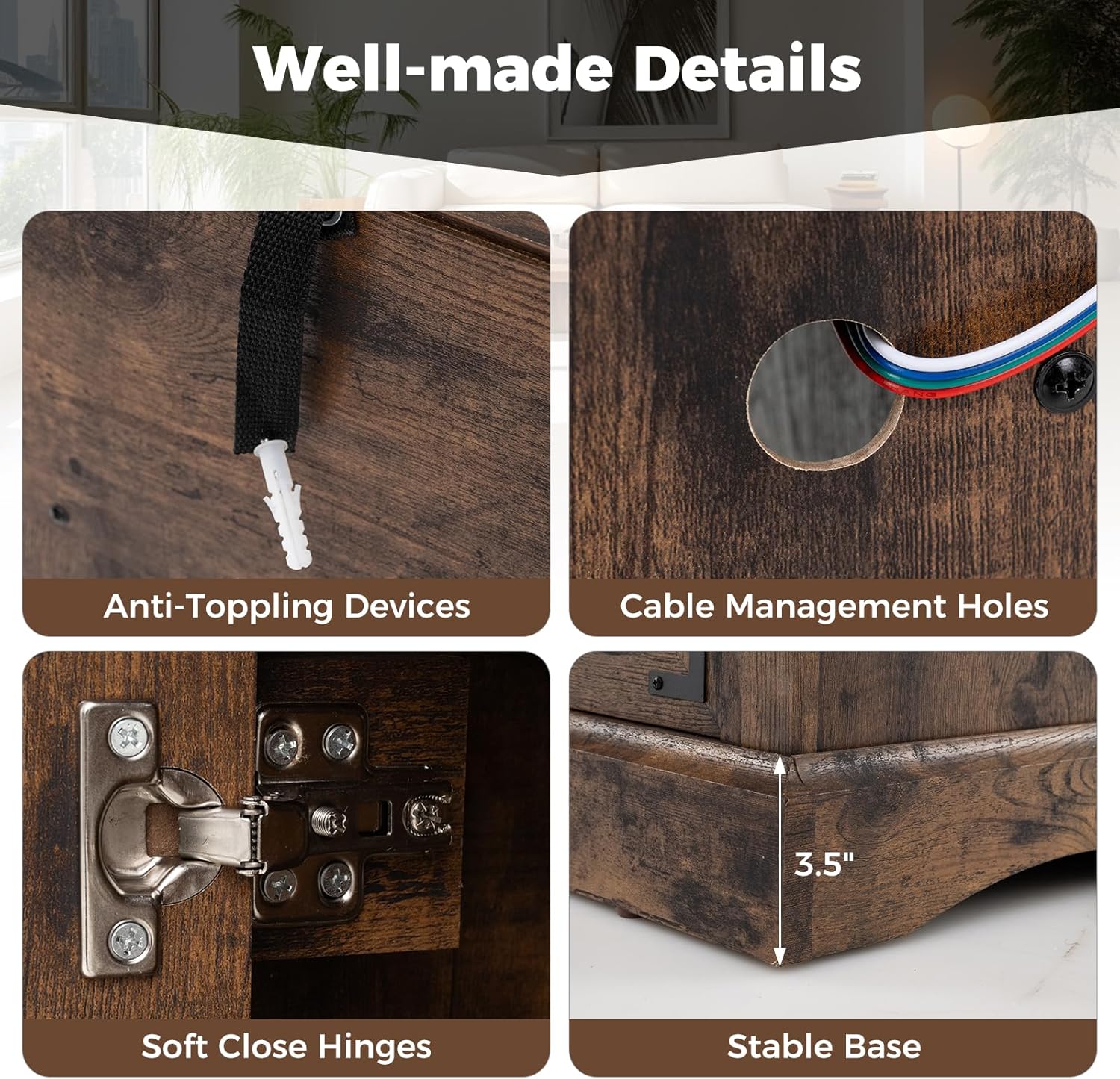 Tangkula Farmhouse TV Stand with LED Lights and Remote Control, 58” Media Entertainment Center for 65 Inch TV w/Storage Cabinets & Adjustable Shelves, TV Console Table for Living Room (Rustic Brown)