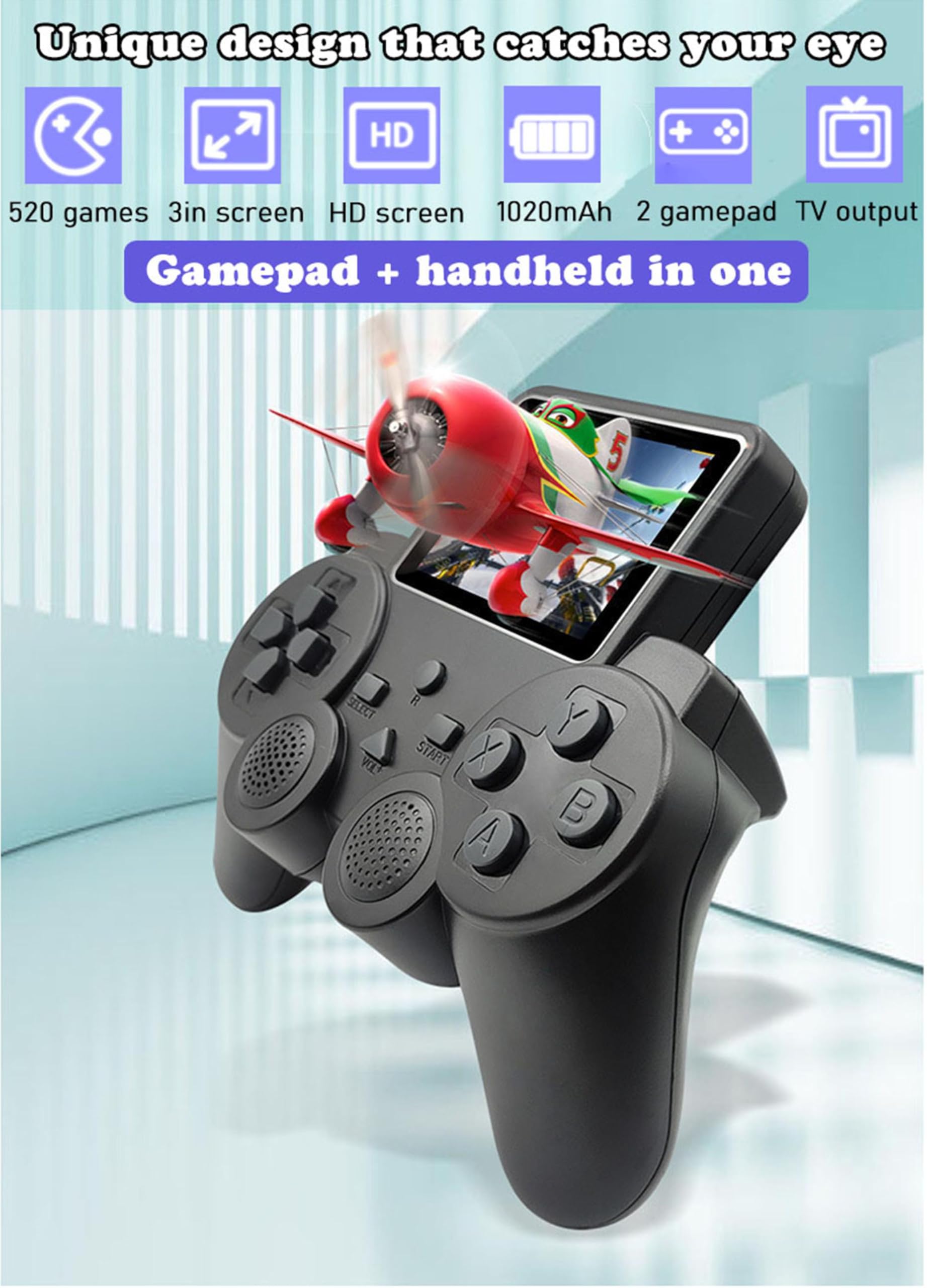Arespark Console de Jeu Portable, 3,0 Pouces Console De Jeux Vidéo avec 2 Gamepads, Jeux Console Retro pour Deux Joueurs, Sortie TV, avec 520 Classique Jeux Arespark Console de Jeu Portable, 3,0 Pouces Console De Jeux Vidéo avec 2 Gamepads, Jeux Console Retro pour Deux Joueurs, Sortie TV, avec 520 Classique Jeux