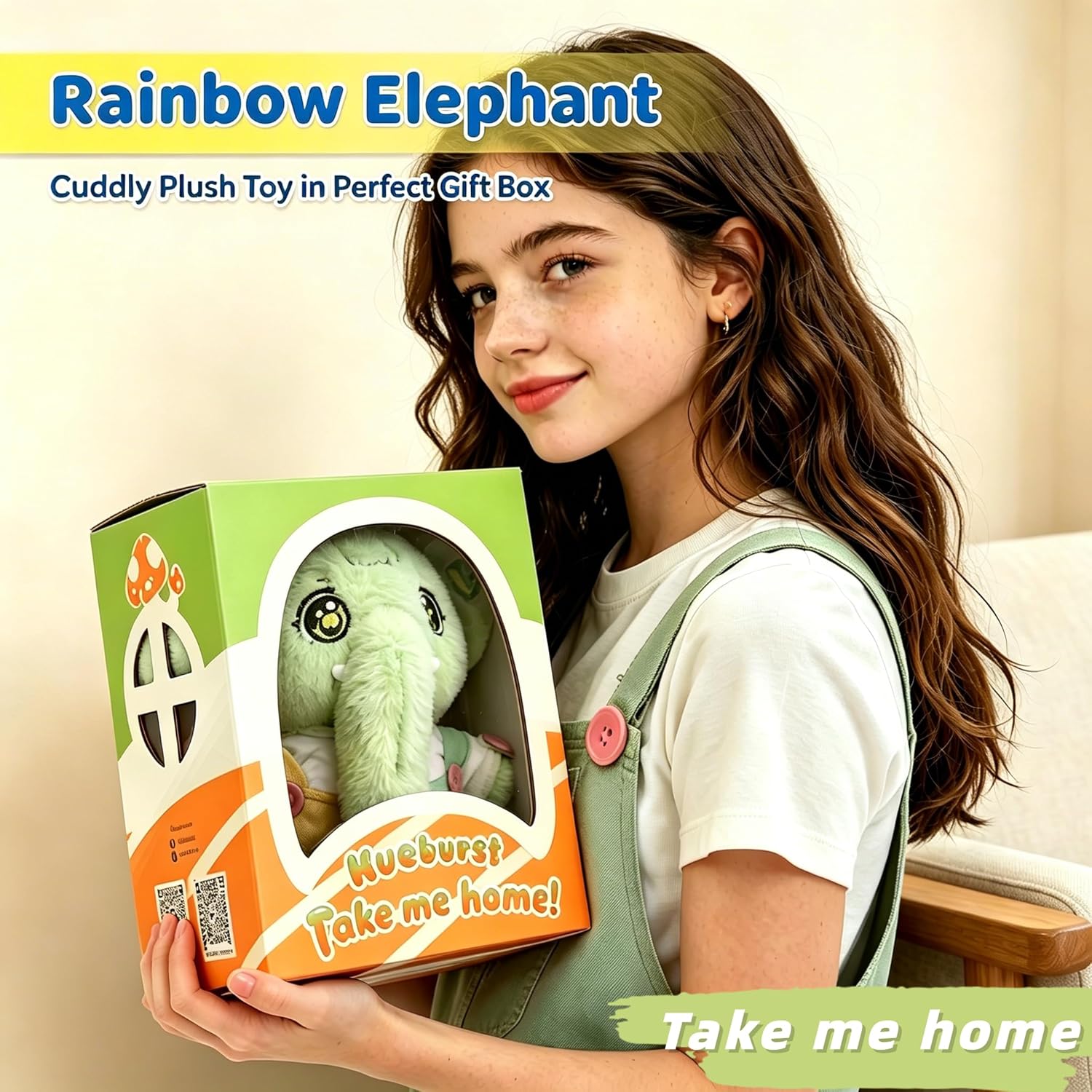 Soft Plush Elephant Stuffed Animal, 9.8 Inch Cute Plushie with Removable Overalls, Gift Box Packed, Perfect Children's Day Gift, Soft Doll Toy for Kids Teens Collectors, Home Desk Decor, Green