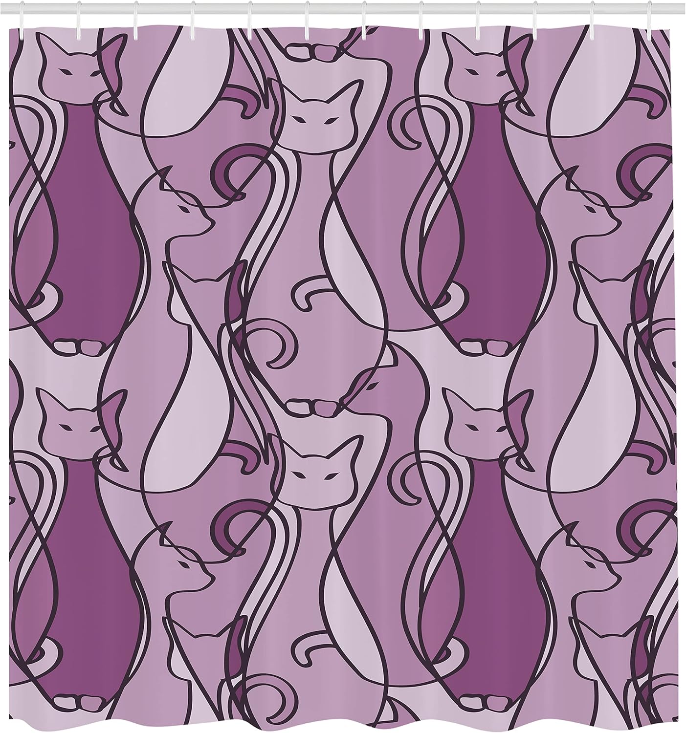Ambesonne Cat Shower Curtain, Colorful Kittens Domestic Contour Geometric Design, Cloth Fabric Bathroom Decor Set with Hooks, 69" W x 70" L, Eggplant