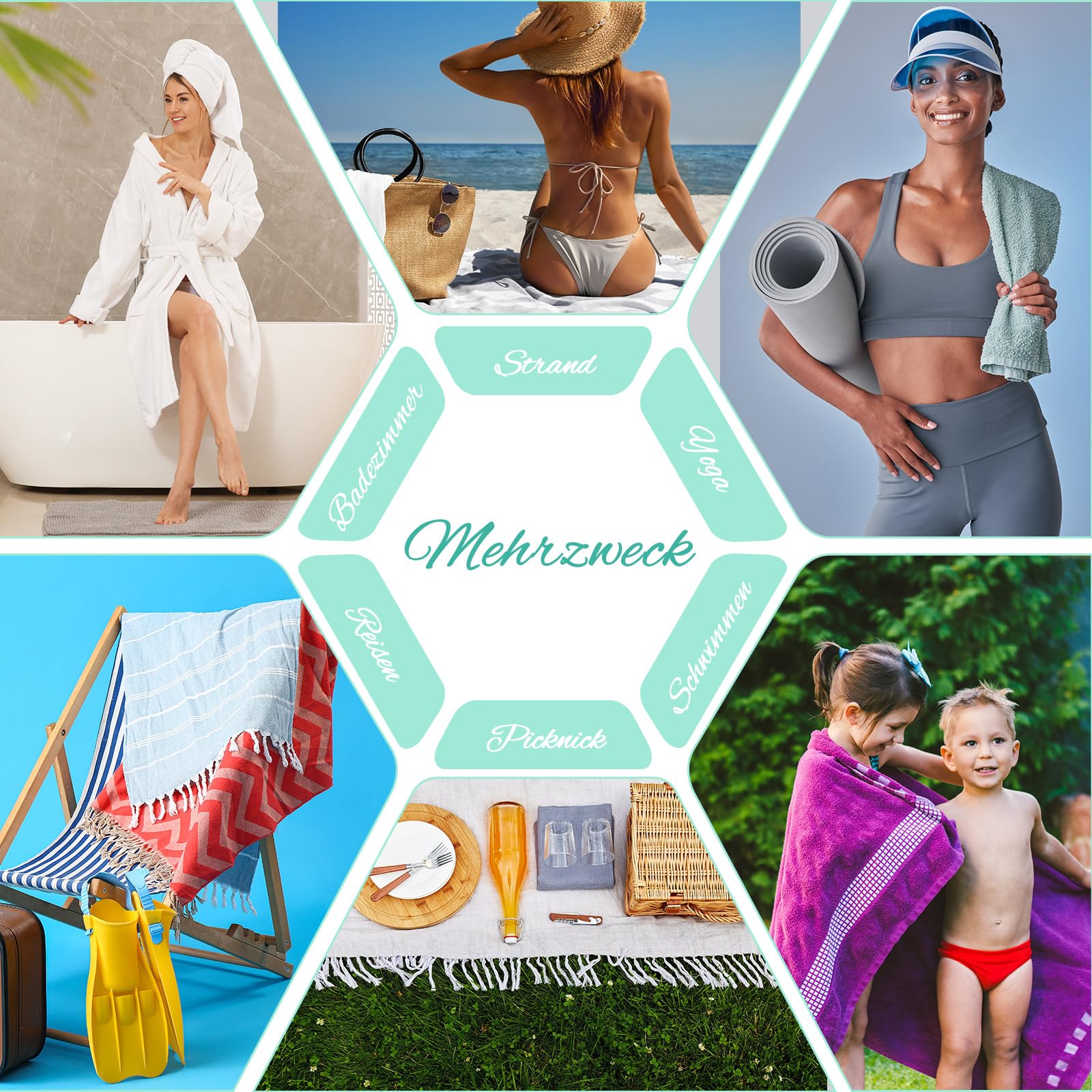 Nuenen 4 Pcs 90 x 200 cm Serviettes de Plage Douces Draps de Plage Absorbants Serviette de Hammam Turque Grandes Serviettes de Bain Compactes Légères pour Adultes, 4 Couleurs (Couleur Élégante)