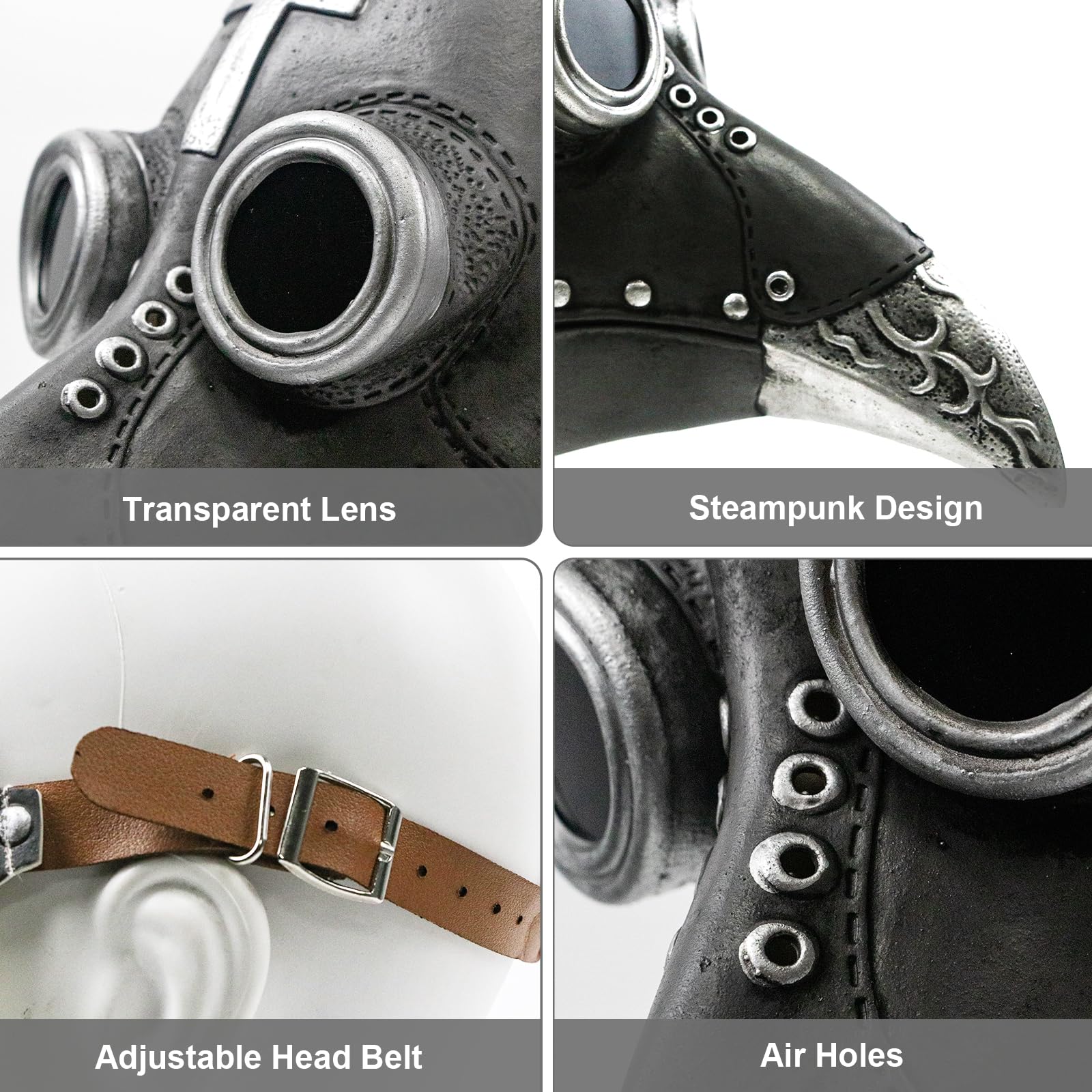 Adult Halloween Costume Men, Plague Doctor Outfit, Plague Doctors Mask Steampunk Bird Mask with Gloves, Hooded Cloak - Image 3