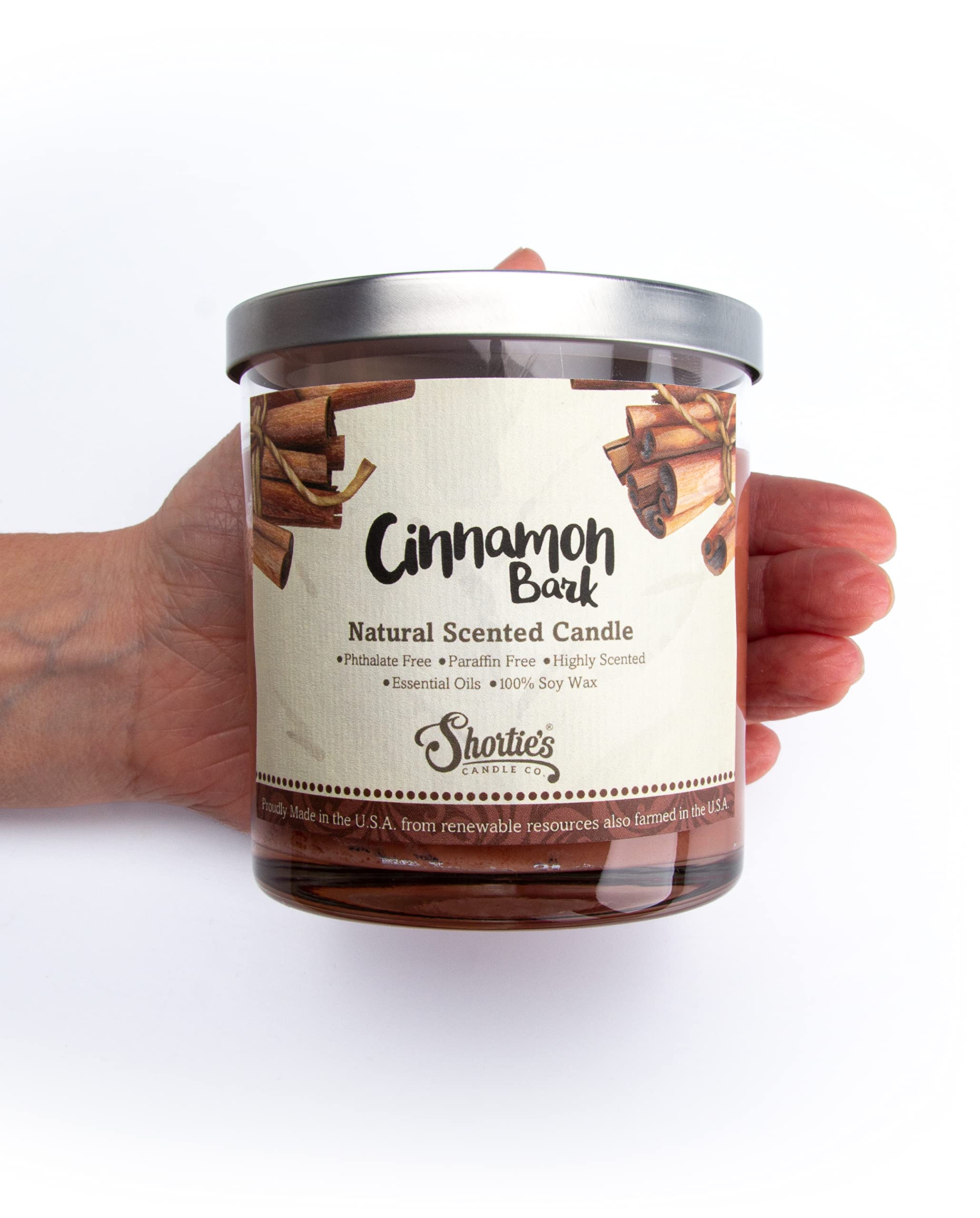 Naturalna świeca sojowa o zapachu kory cynamonu, olejki eteryczne zapachowe, 100% soi, ftalanów i parabenów, czyste spalanie, 255 ml