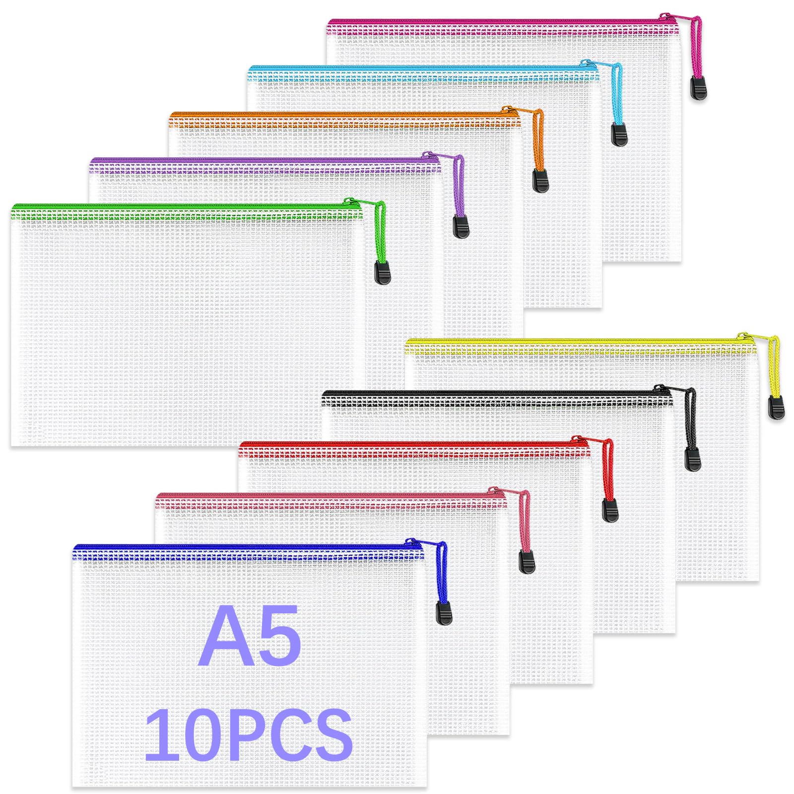 GESDYO 10Pcs A5 Zip Lock Bags Mesh Document Wallet Document Folders Plastic Pockets Zipper File Wallet for Office, Family,School, Travel - 10 Colors โ image 1