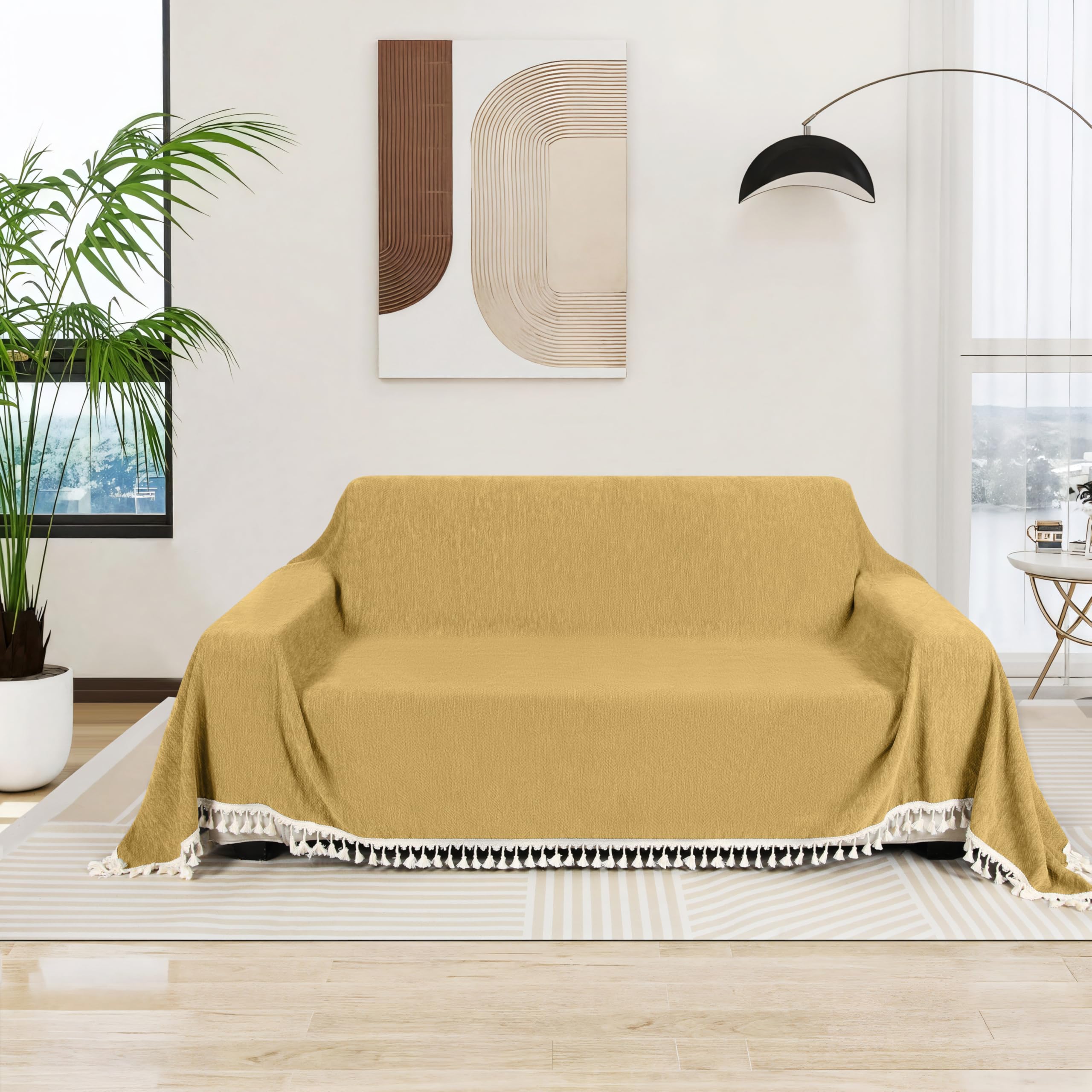 Chenille Sofa Throw Blanket with Tassel - Durable Sofa Cover for Pet, Luxurious Reversible Couch Cover for Living Room, Sofa Protector, Home Decor, Machine Washable, Hand Washable (Coffee, 90x180cm)
