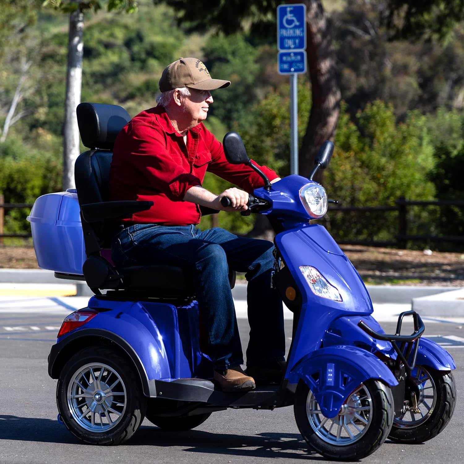 Man riding SUNDERWELL EX01 scooter on a paved path
