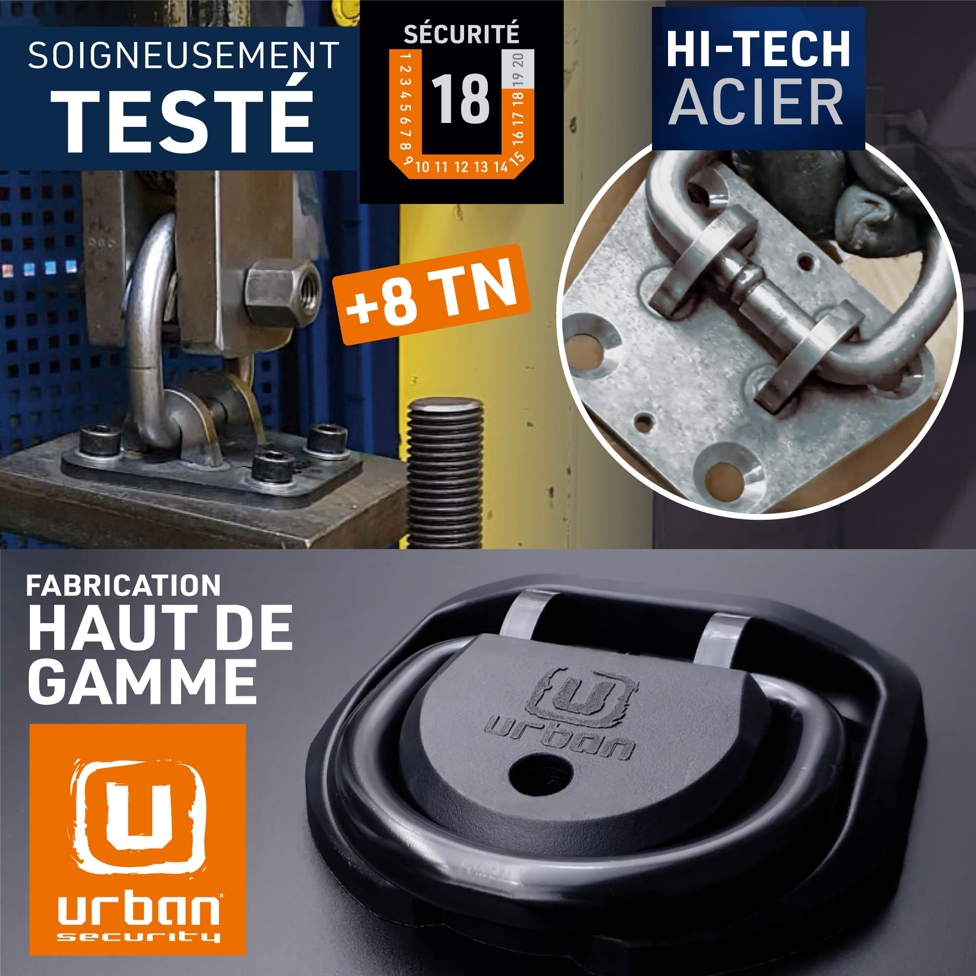urban UR55 Ancrage Sécurité Maximale Testée, Anneau Basculant en Acier Spécial Trempé, Design Exclusif Haut de Gamme, 4 Points de Fixation, Ancrage au Sol, Ancrage au Mur Antivol Moto Scooter Vélo