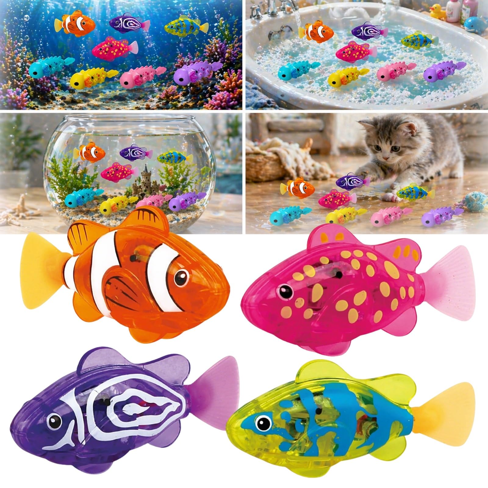 Juguete de Pez Payaso Nadador, Mágico Luminoso Peces Robot Activados Por Agua Juguetes Para Acuarios, Motorizado Pez Robot De Criatura