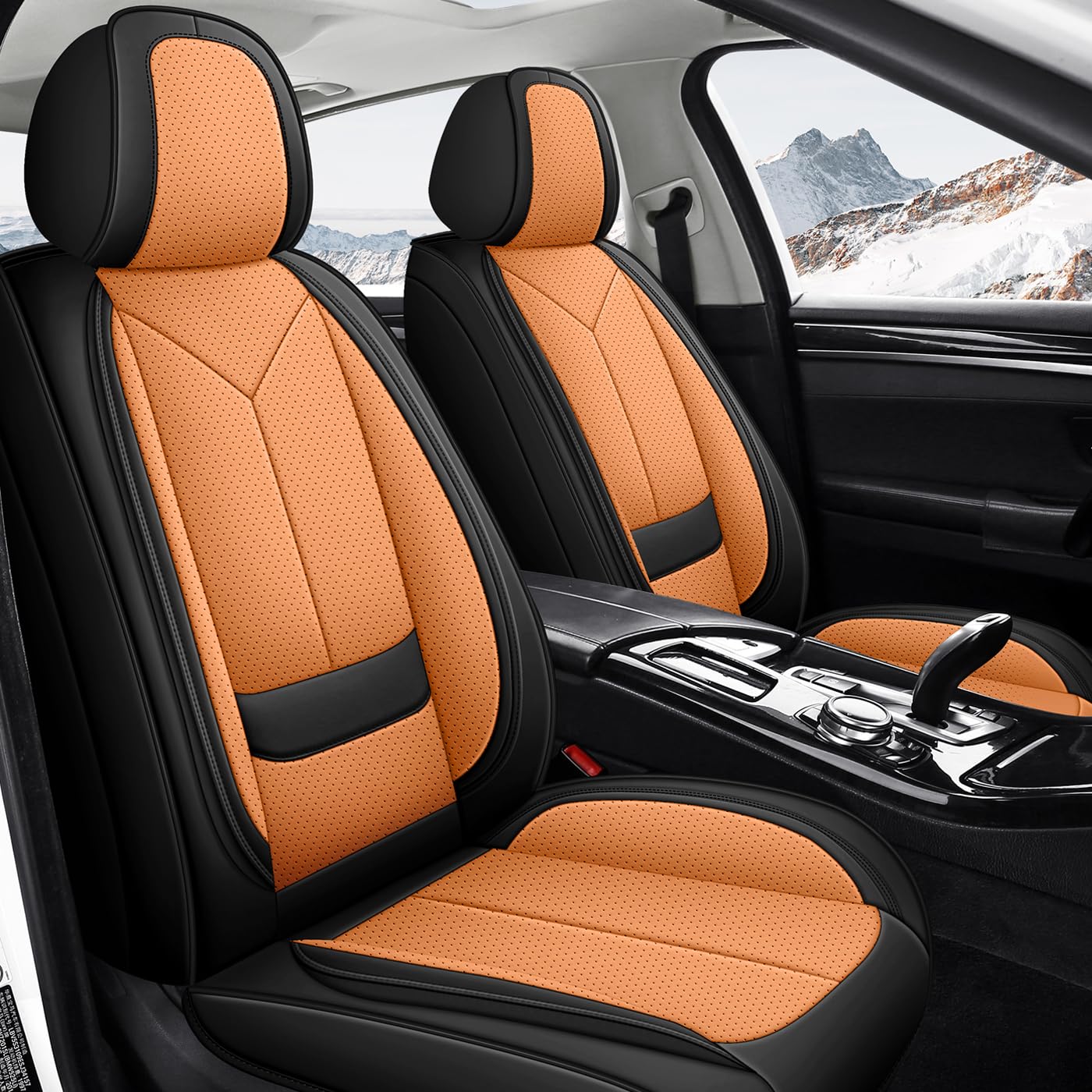 Car Seat Covers Full Set 3D Foam Back Support, 5 Seats Universal Fit for Most Trucks,Sedan and SUVs, Waterproof Nappa Leather Super Breathable, Storage Bags, All Season, Black+Orange