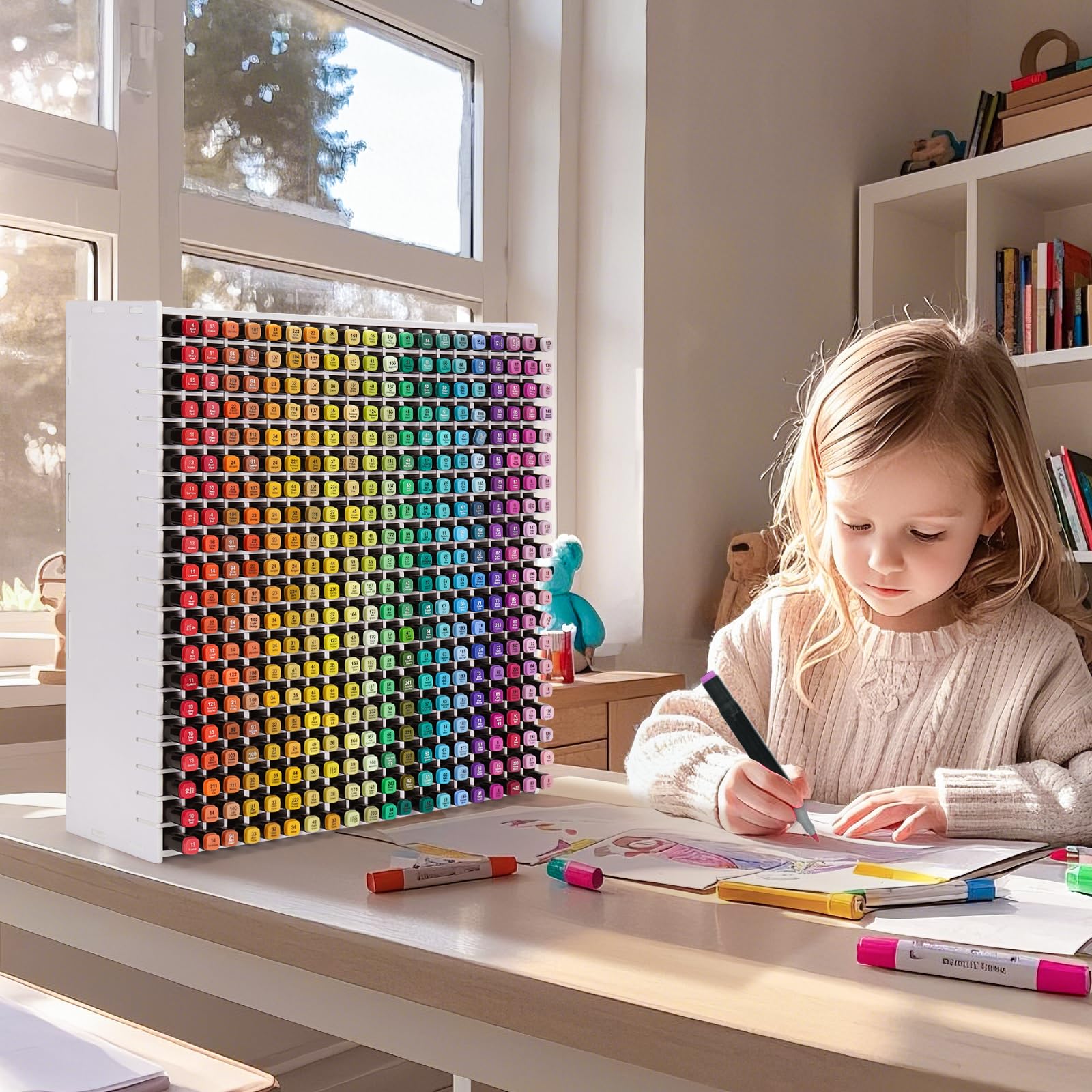 Krafetto Stifte Organizer mit 400 Fächern, Marker Aufbewahrung für Alkoholmarker, Filzstifte und Fineliner, Platzsparender Markerständer/Stiftehalter für Schreibtisch und Bastelzimmer, Weiß