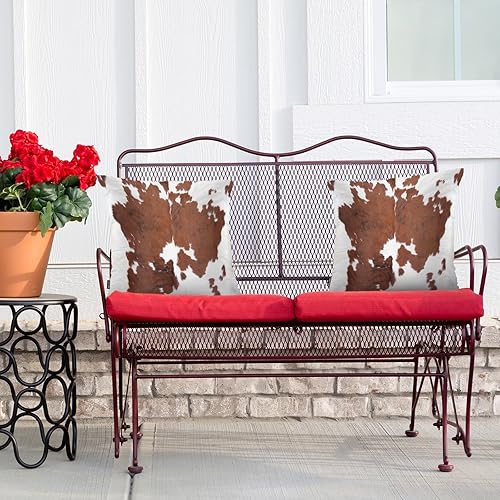 Miniatura 4 de Swono Juego de 2 fundas de almohada decorativas de piel de vaca de 18 x 18 pulgadas, fundas de almohada estándar de piel de vaca, color marrón y