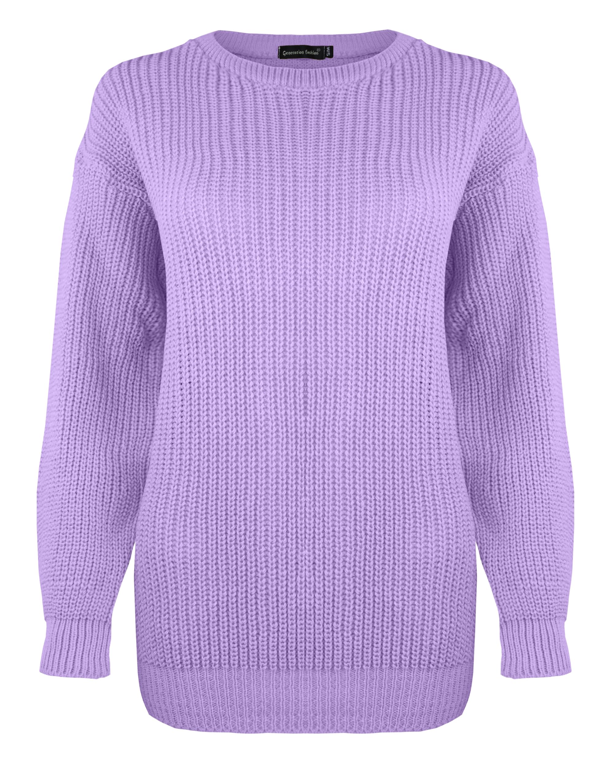 Generation Fashion New Ladies Women Long Sleeve Knitted Baggy Jumper Oversized Sweater Crew Neck Pullover Top[Lilac,SM]
