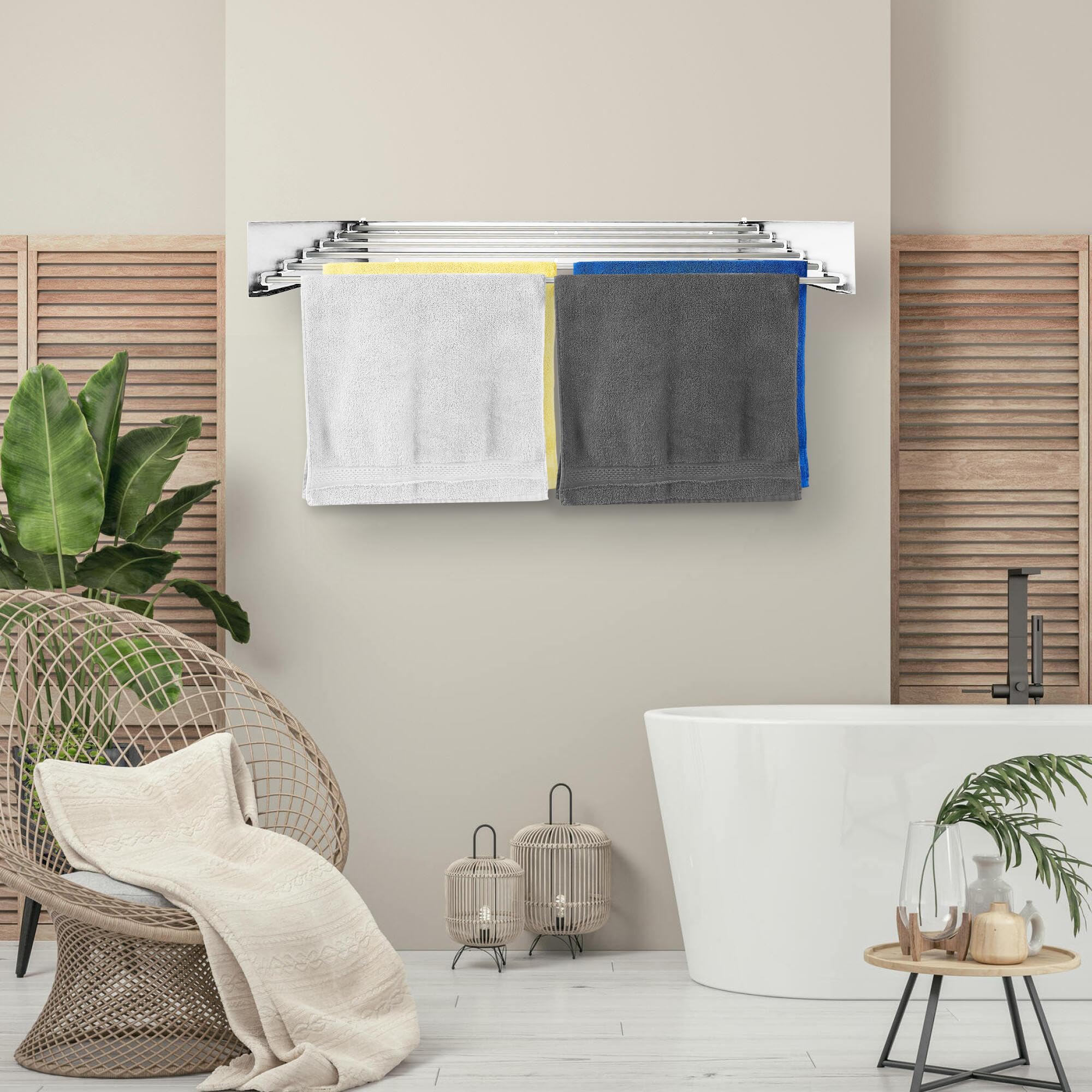 Vonia Wandtrockengestell 100 x 50 cm – Platzsparend & Zusammenklappbar – Robuster Wäschetrockner zur Wandmontage im Badezimmer, auf dem Balkon und in kleinen Wohnungen – Weiß