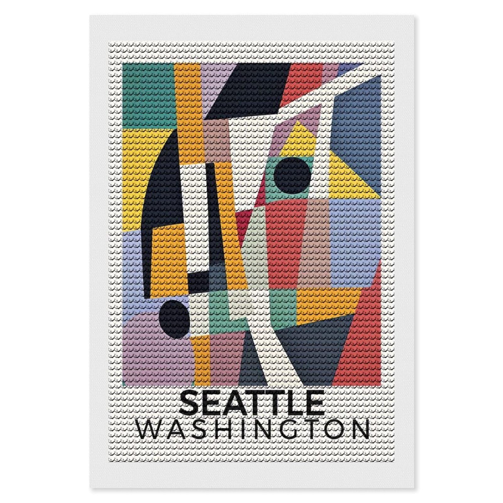 Junmoney Seattle Washington Round Drill Diamond Painting 8"x12", Satisfying Creative Project, Complete Accessories, Printed Canvas