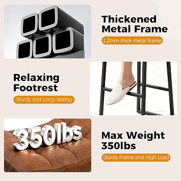 RNKSFX Counter Height Bar Stool for Kitchen Counter Modern Backless Barstool with Upholstered Faux Leather Seat and Metal Frame Industrial 24 inch Bar Chair, Brown