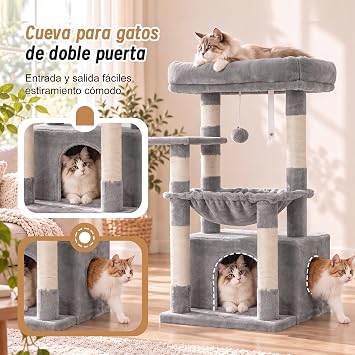Heybly Cat Scratching Tree, Extra Large Soft Basket Tree, Spacious Bed & Hidden Sleeping Place, Light Gray HCT008SW