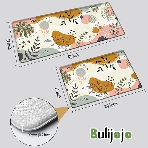 Miniatura 3 de Bulijojo Green Abstract Plant Anti Fatigue Kitchen Floor Mats Set of 2 Waterproof Kitchen Sink Runner Rug Standing Mat Cushioned Kitchen Rugs