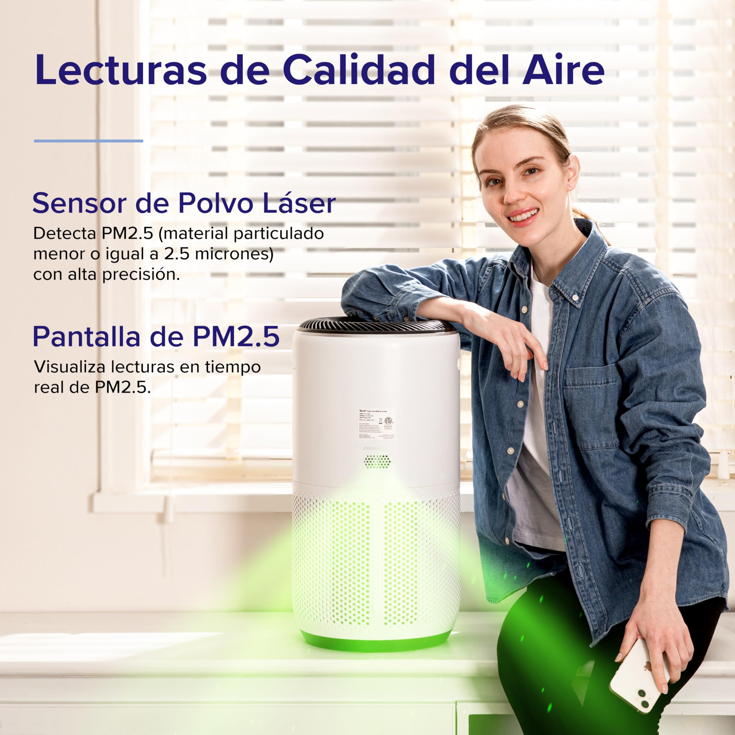 LEVOIT Purificador de Aire Inteligente con APP y ALEXA, Purificador de Aire CADR 400m³/h a 83m², 24dB Silencioso, Pantalla PM2.5, Filtro HEPA, Elimina el 99.97% de Alergias Polen Polvo Olores