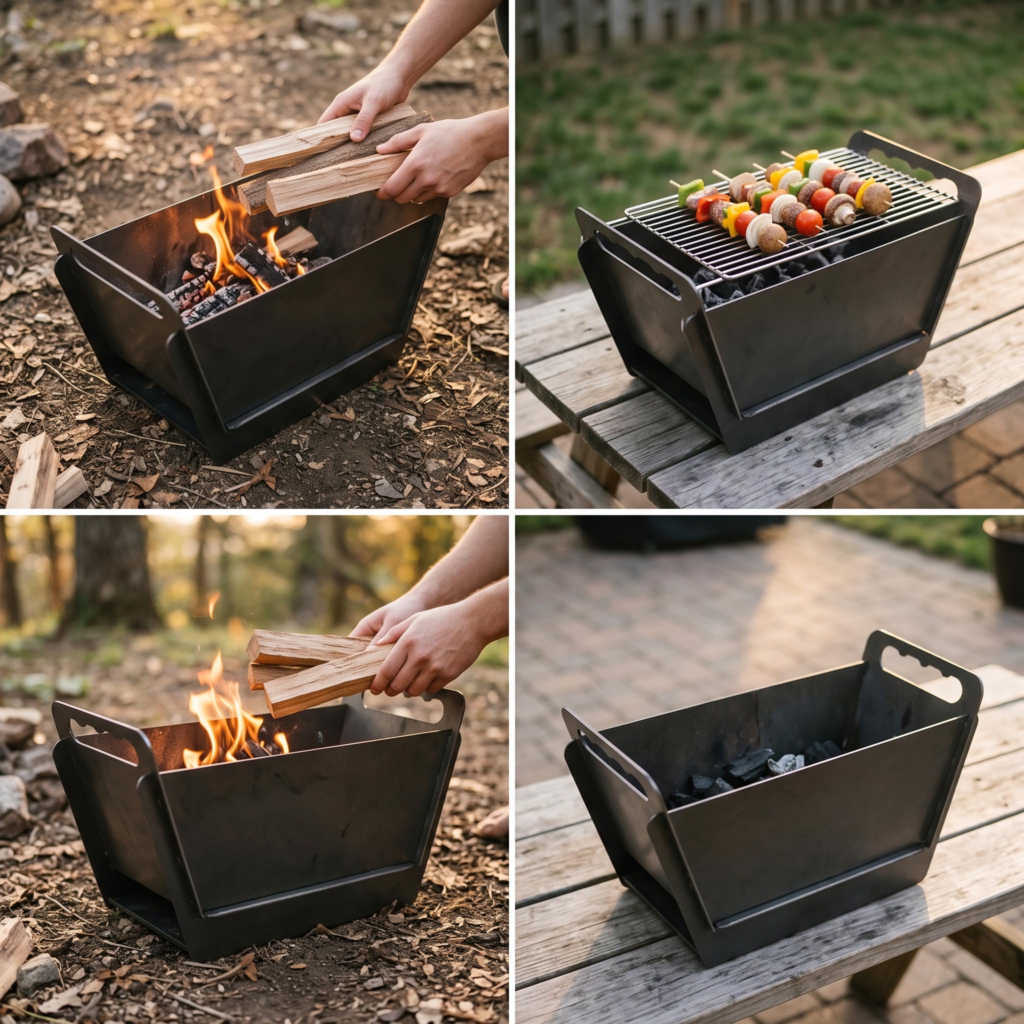 Barbecue Pieghevole Portatile per Esterni, Gria a Carbone con Borsa, da Esterno, Carbonio - Standard (con griglia)