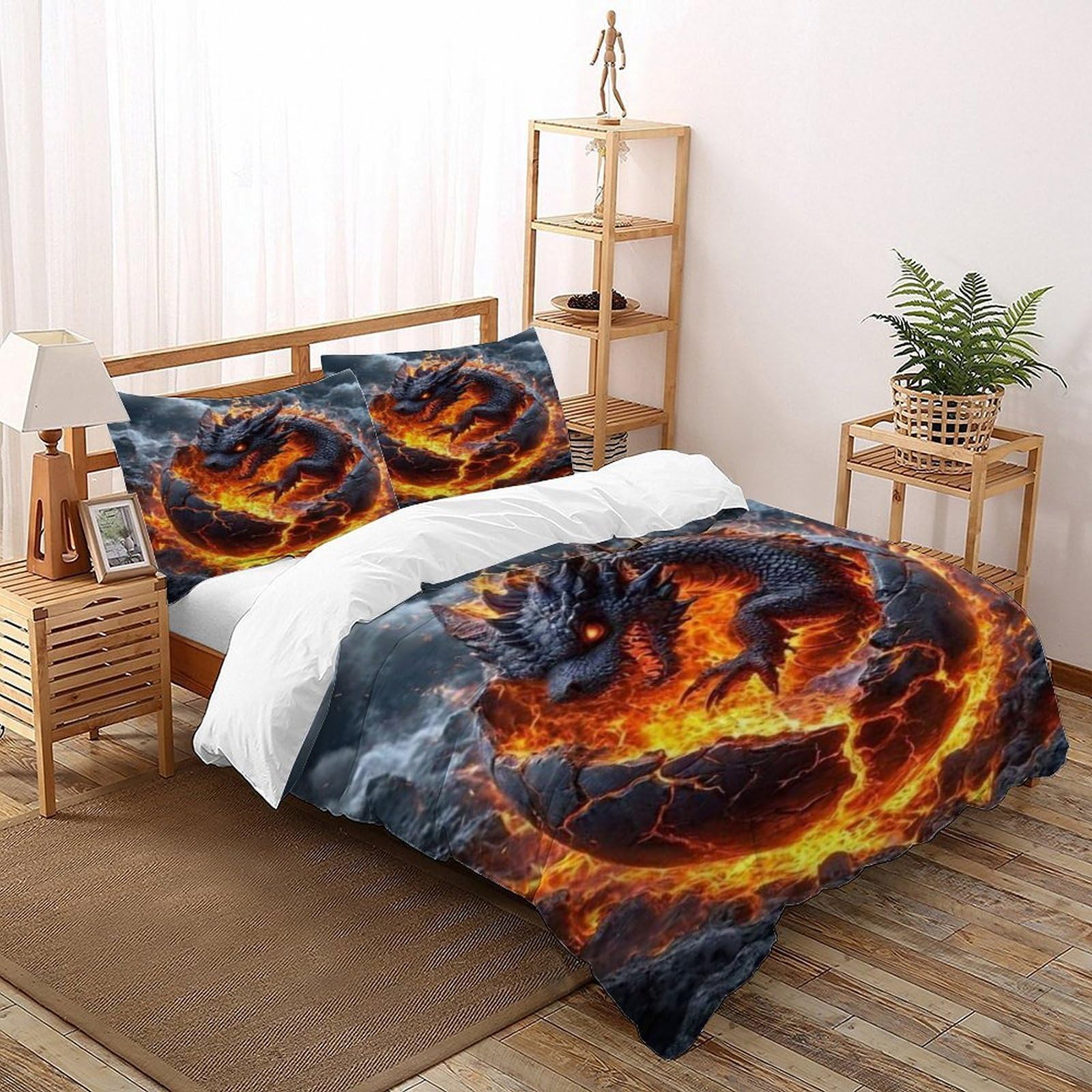 Parure de couette dragon feu microfibre hypoallergénique et douce