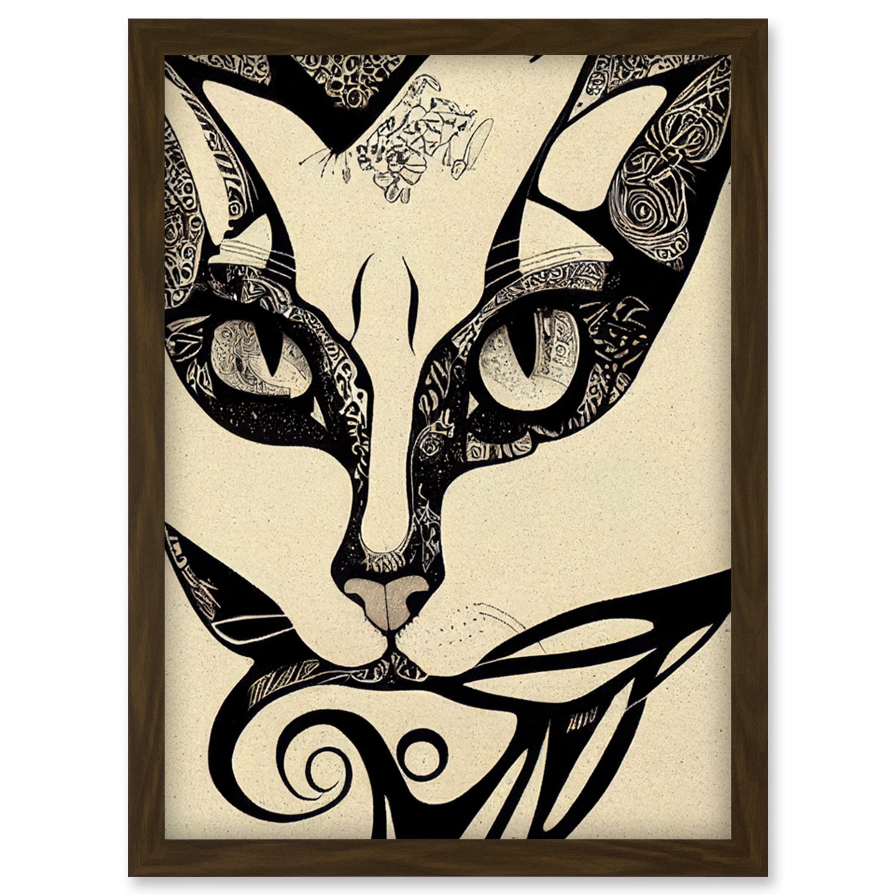 Doppelganger33 LTD Abstract Boho Portrait Cat Sketch Cat Tribal Intricate Artwork Framed Wall Art Print A4
