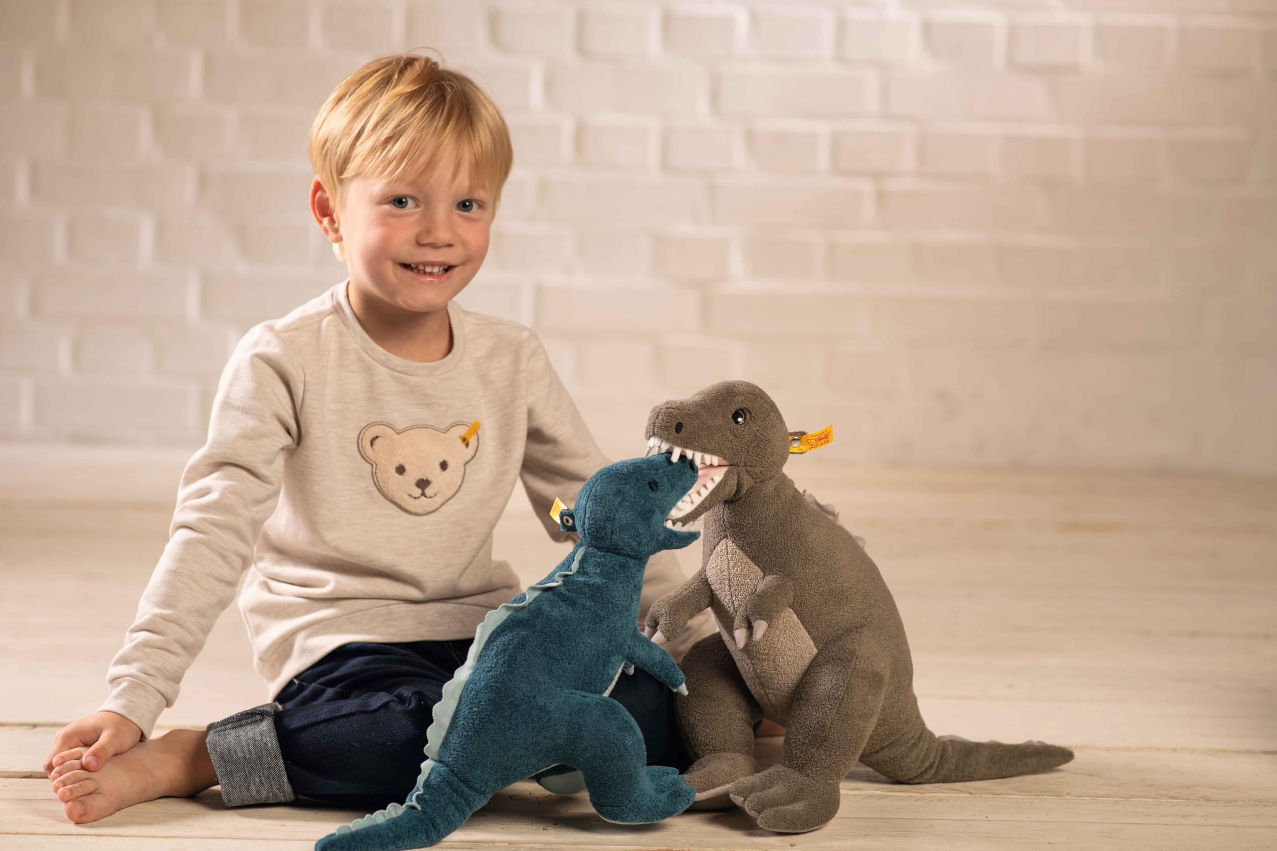Steiff Kuscheltier Thaisen T-Rex, Süßes Stofftier, Kinder, Jungen & Mädchen, Friends, Plüschtier 45 cm, Hellgrau, 067136