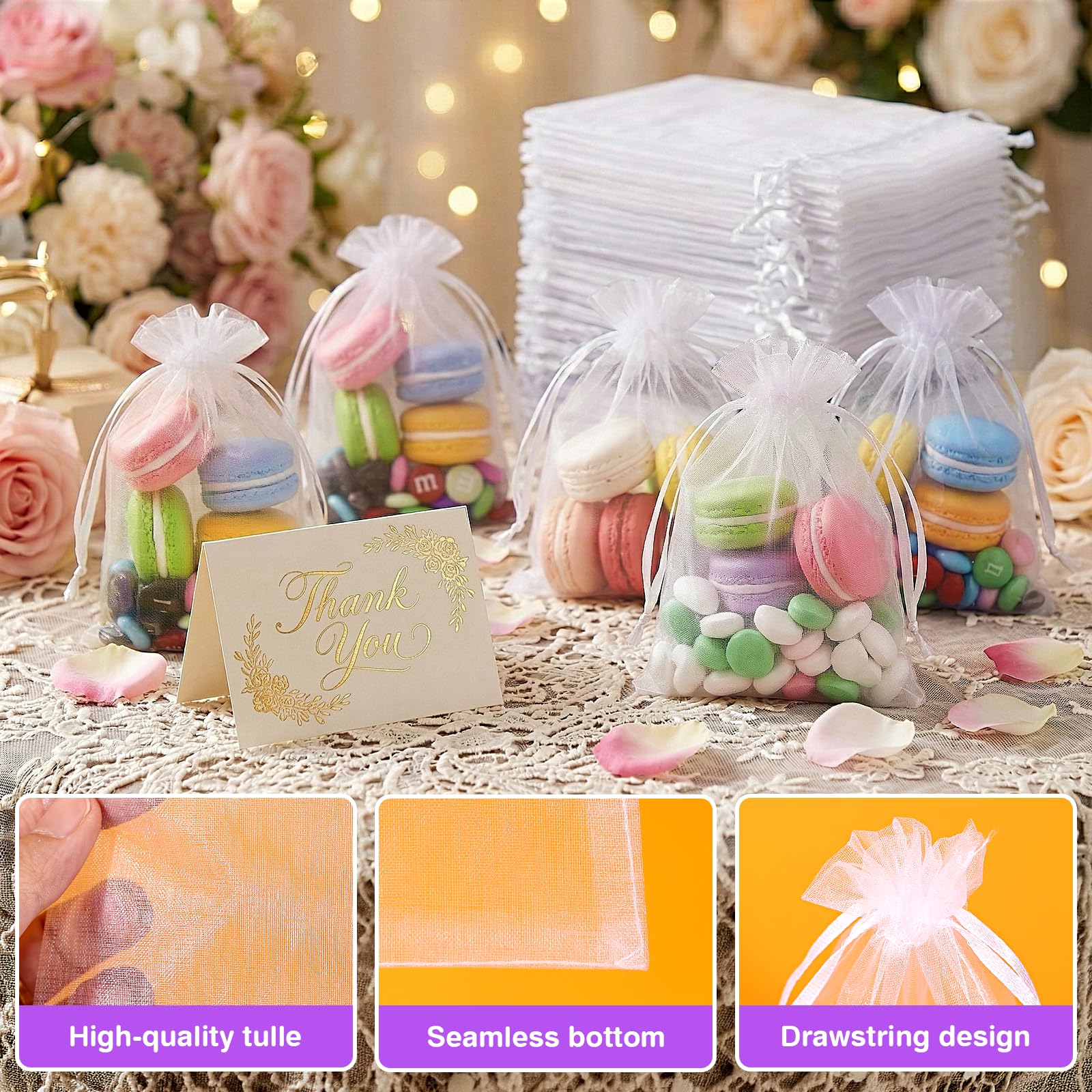 100 Piezas Bolsas de Organza, 10 x 15 CM Bolsas de Joyas, Bolsas de Caramelo con Cordón de Satén Bolsas de Regalo para Bodas,Regalo Decoración Fiestas Boda (Blanco)