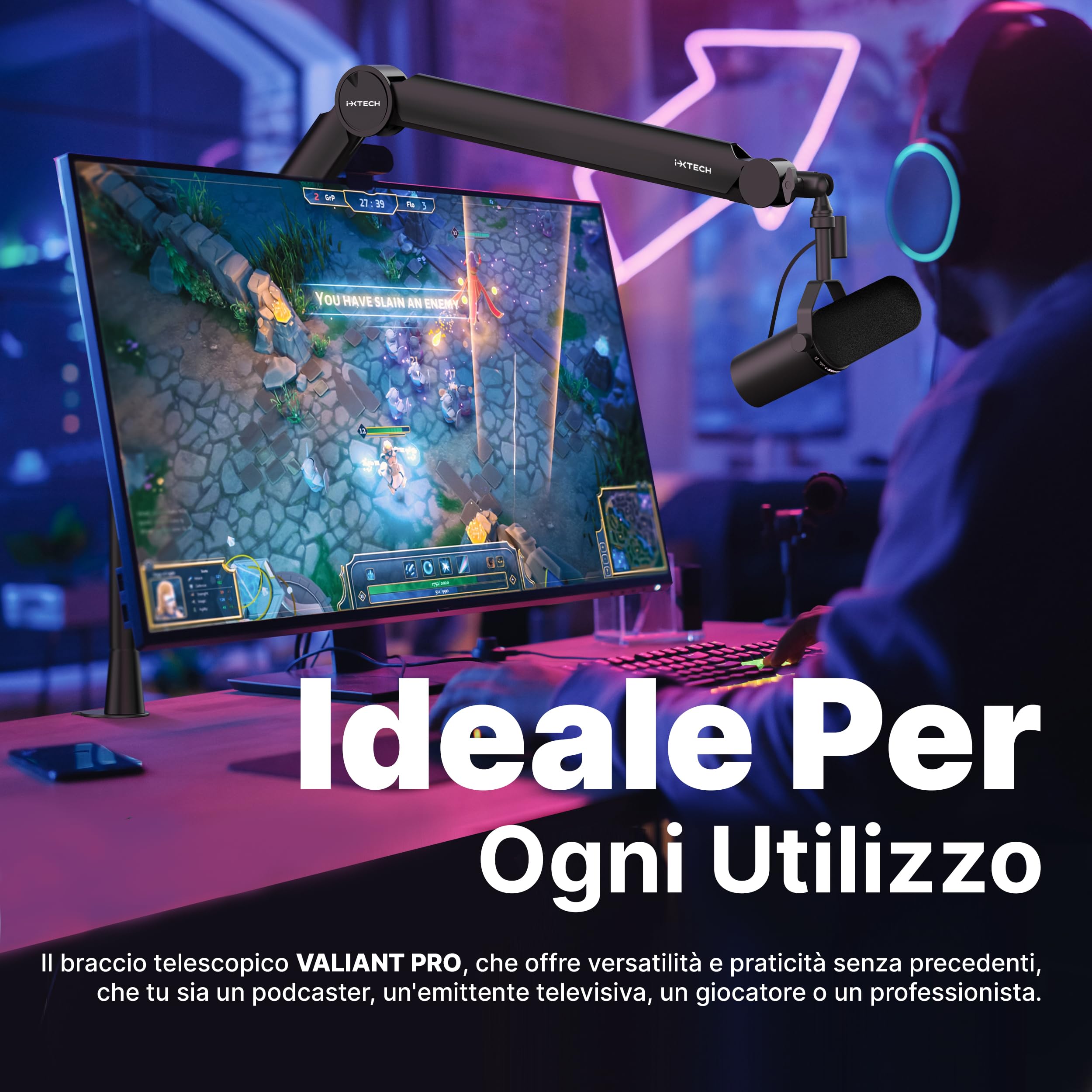 IXTECH Braccio per microfono girevole a 360° Braccio per microfono con supporto da scrivania completamente regolabile per podcast video radio registrazione in studio robusto e universale VALIANT Pro