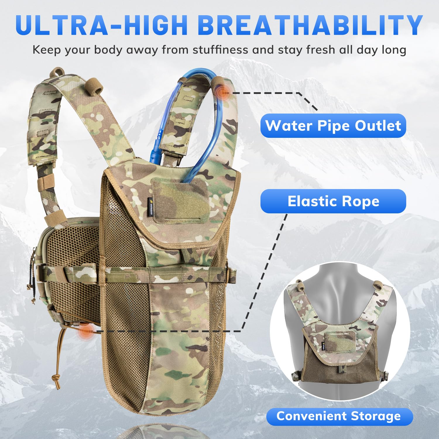 VOTAGOO Gilet d'hydratation léger pour la course à pied avec poche à eau de 2 l, sac à dos pour la randonnée, le cyclisme, la chasse, l'escalade, pour homme et femme