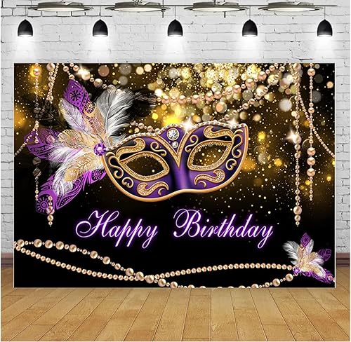 Bola de fondo para fotografía de máscaras, máscara morada y dorada, decoración de fiesta de cumpleaños, telón de fondo de vinilo para estudio