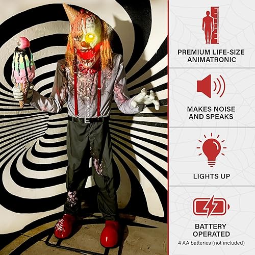 Miniatura 78 de Haunted Hill Farm Hartley The Sitting Scare Clown de Tekky, animatrónico de Halloween activado por movimiento para decoración de bromas de fiesta
