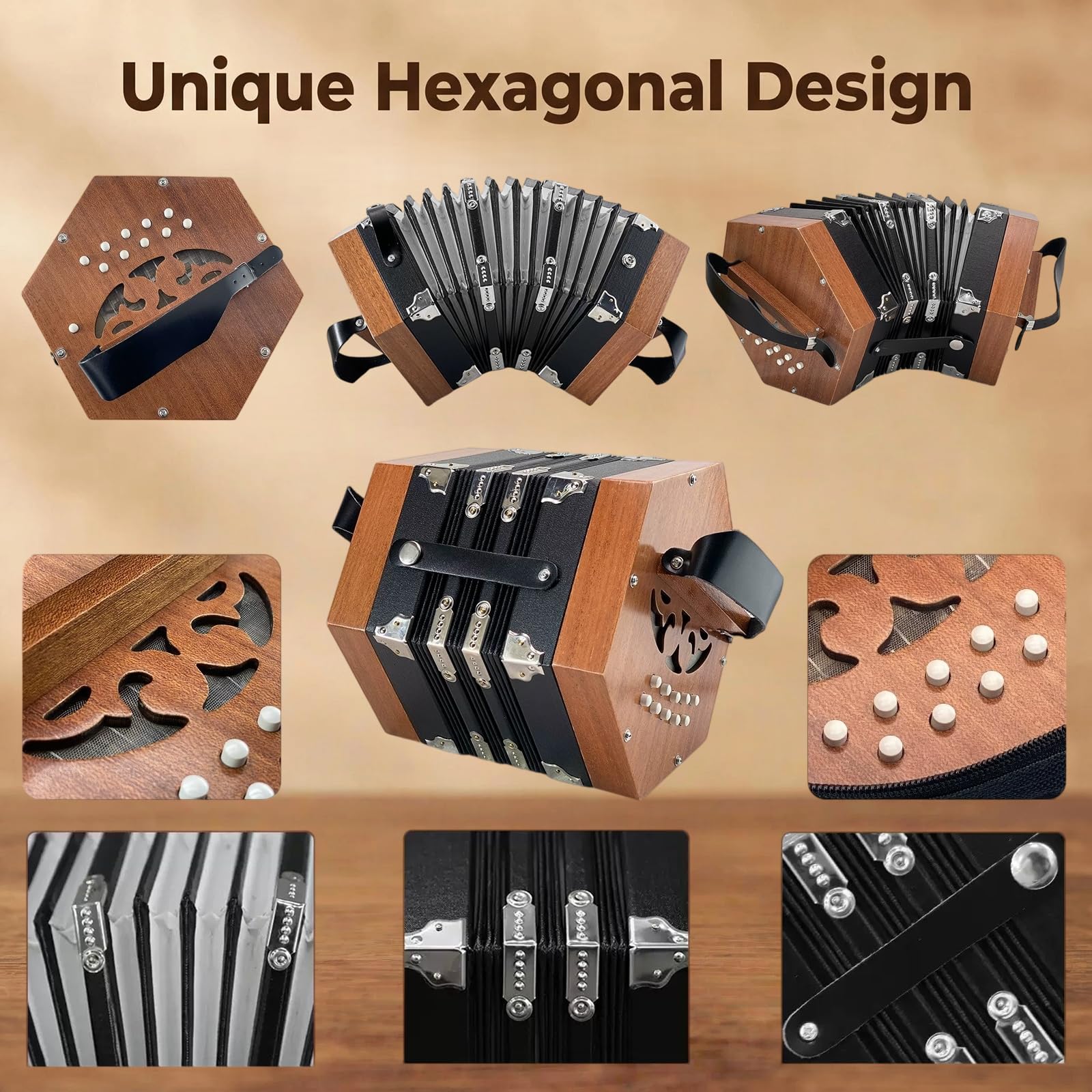 Concertina Anglo, Concertina Vintage a 20 Bottoni, Principianti, Appassionati di Musica, Pratica Professionale, Viaggi, Musica Folk D