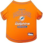NFL Miami Dolphins Dog T-Shirt for Pets, Size Large. Officially Licensed Pet Shirt with Team Logo, Soft Stretchable Comfort Fit Apparel for Dogs & Cats