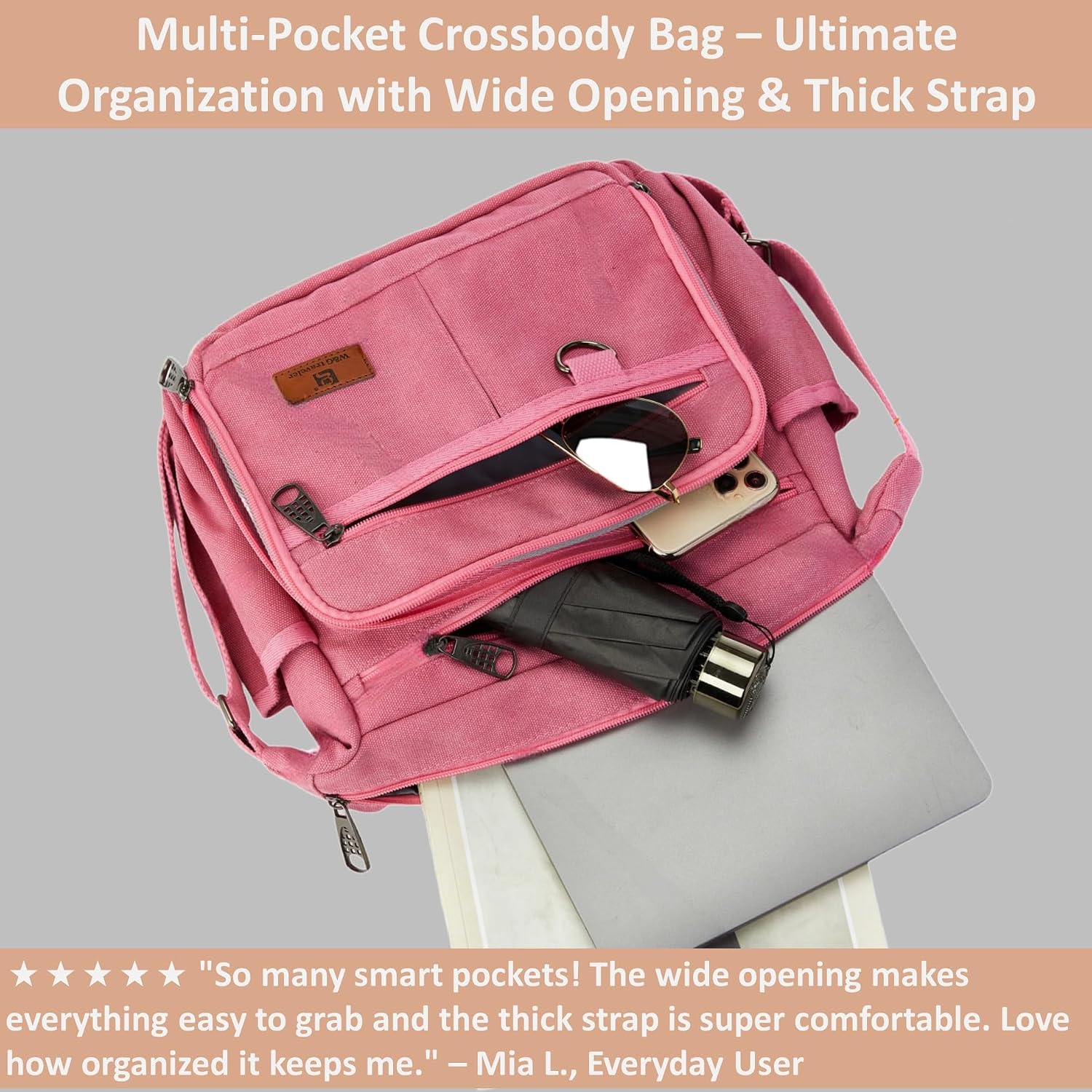 Rfid Crossbody Messenger Bag with Water Bottle Holders, 13 inch Laptop Shoulder Bag, Sling Satchel Purse w/Built-in Wallet