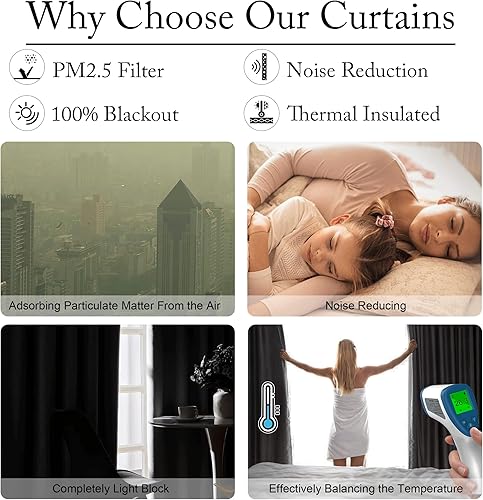 Miniatura 5 de RYB HOME Juego de filtro de polvo 4 en 1, insonorizado, opaco, aislante, cortinas de lino de eficiencia energética para dormitorio de niños, sala de