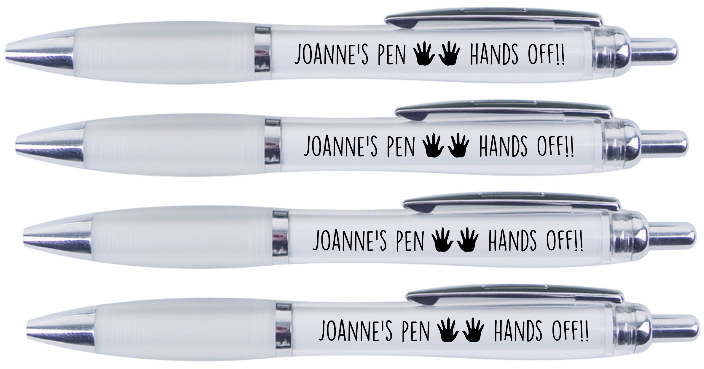 JOANNE'S PEN HANDS OFF!!, 4 PRINTED PENS FOR JOANNE