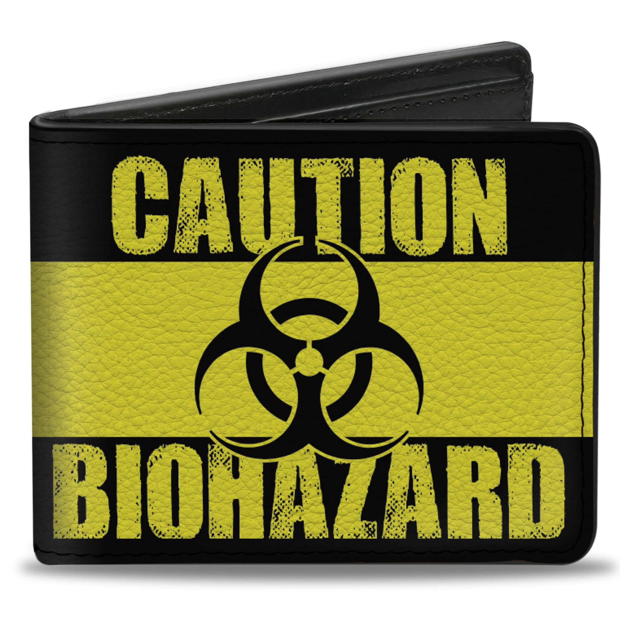 Buckle-Down Men's Wallet, Bifold, Caution Biohazard Black Yellow, Vegan Leather, 4.0