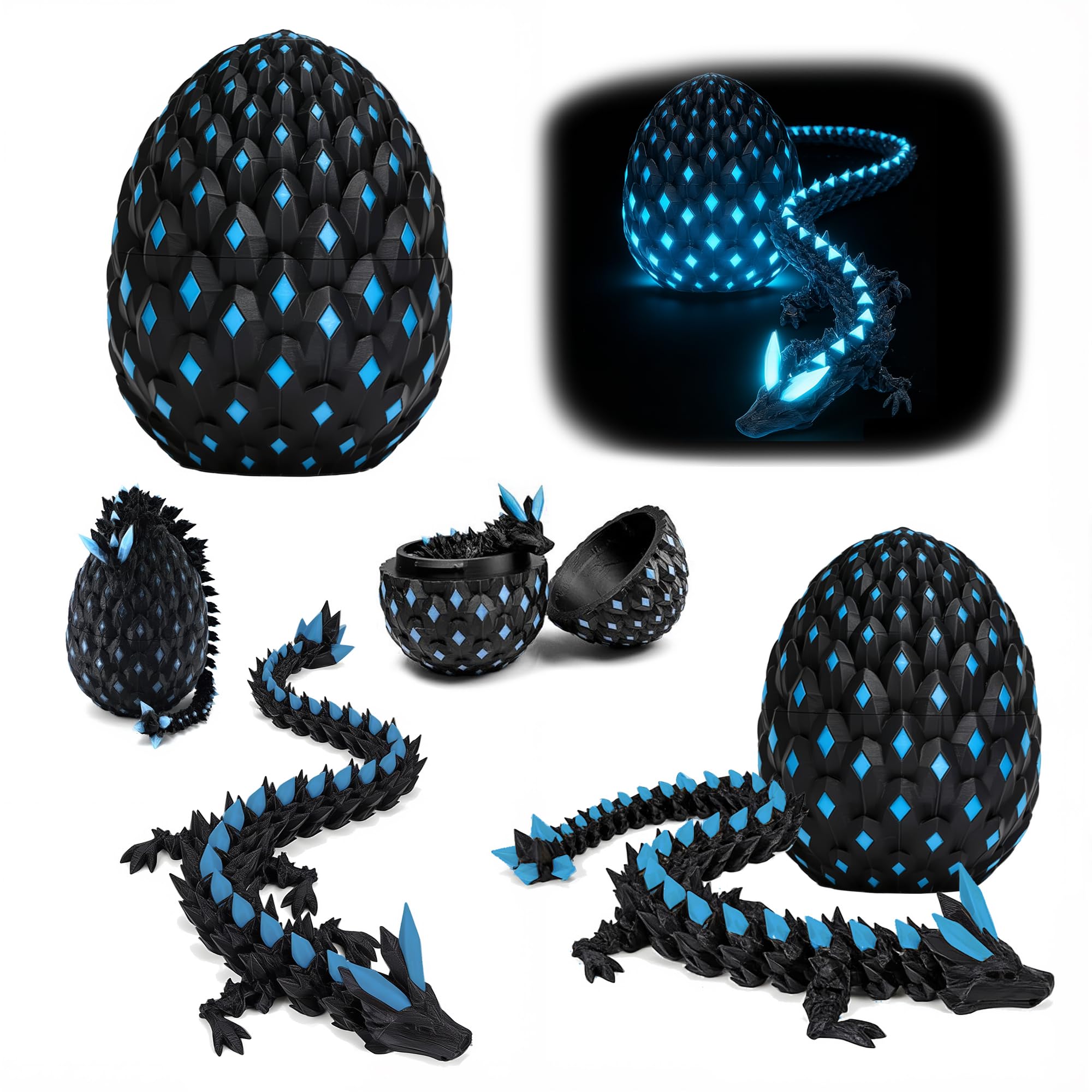 3D Printed Dragon Eggs 12inch with Dragon Inside, Articulated Crystal Dragon Set, Stress Relieving Home Decorations, Home Office Decor for Fantasy Lovers, Easter Basket Stuffers - 2