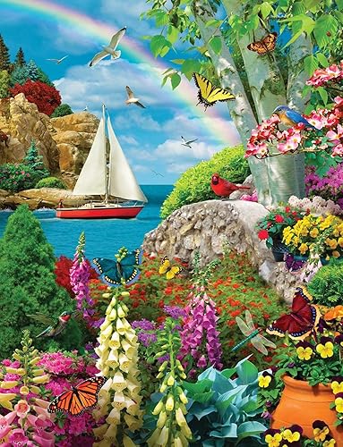 Miniatura 1 de Springbok Stairway to Serenity - Rompecabezas de 500 piezas para adultos por Arist Alan Giana - Colorful Garden by The Ocean - Tamaño acabado 23.5 x