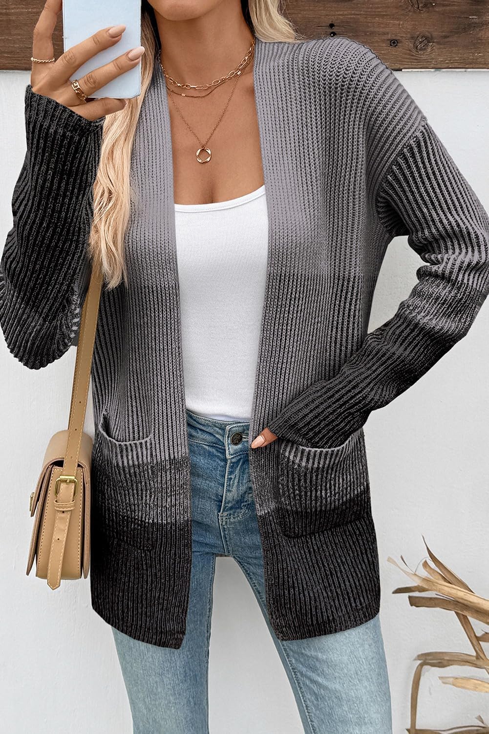 Sidefeel Womens Cardigan Sweaters Open Front Long Sleeve Ribbed Color Block Knit Fall Sweaters - Image 3
