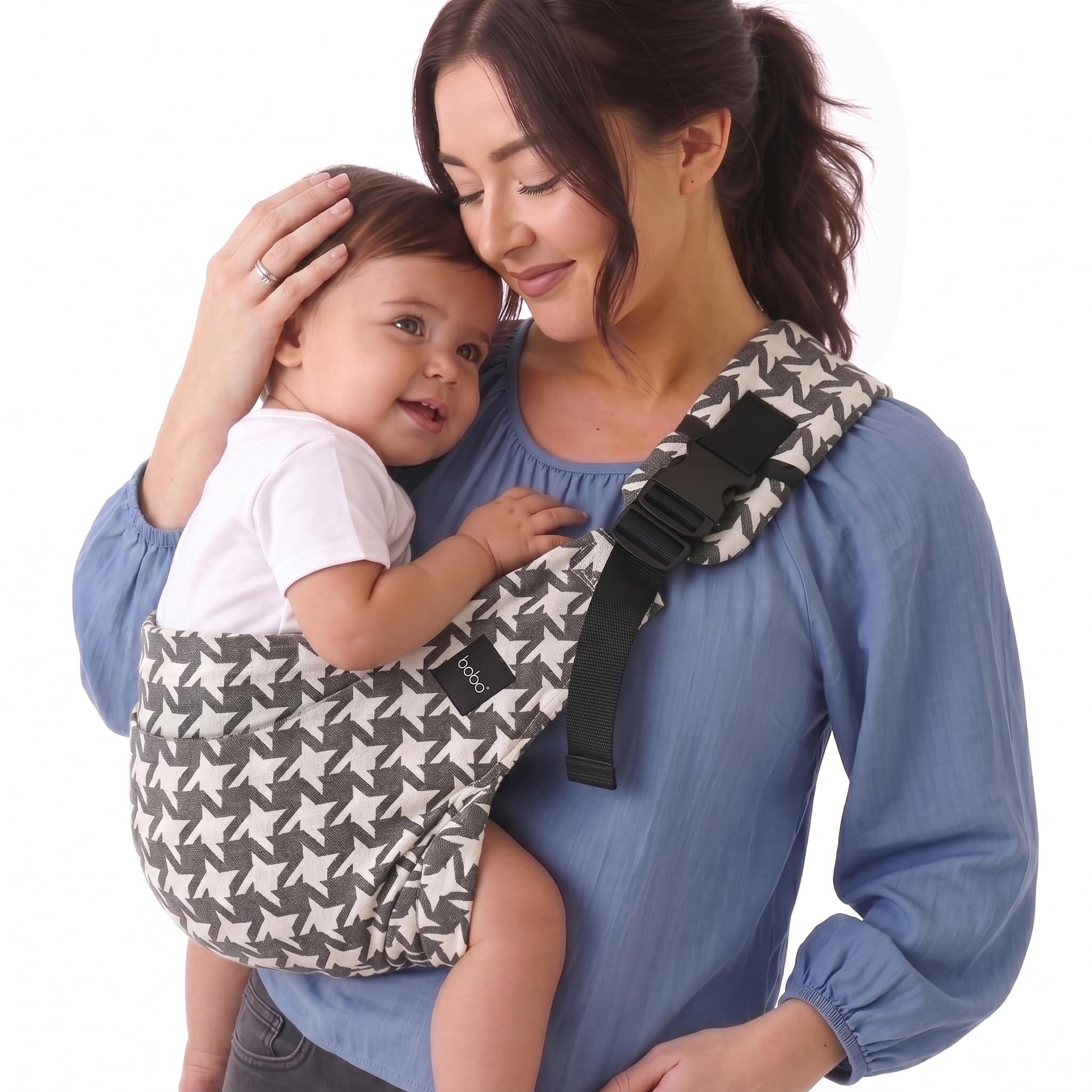 Boba Buddy Hüfttrage Baby bis Kleinkind - Hahnentrittmuster Babytrage Seitlich, Kindertrage mit verstellbaren Gurten, Sicherheitsverschluss & geräumigem Sitz, inkl. Tragetasche (9-48 Monate/8-20 kg)
