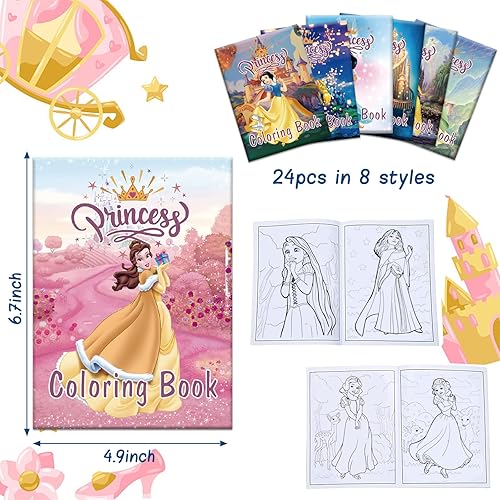 Miniatura 2 de Juego de 24 libros de princesa para colorear a granel para niñas y niños, mini libro de dibujo de bricolaje para regalos de fiesta de princesa,