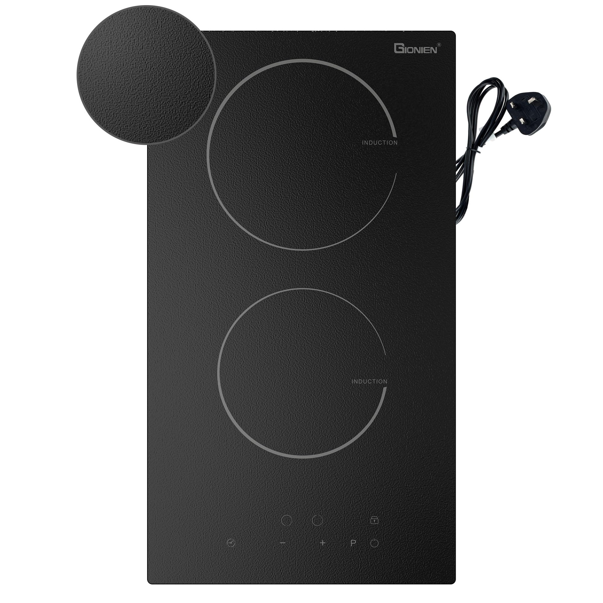 GIONIEN Plug in Induction Hob 2 Rings,Domino Hobs,30cm Electric Cooktop 2800W 13 Amp, Built in Worktop,Black Glass Smooth Worktop,Double Induction Cooker GIT230SP — view 9