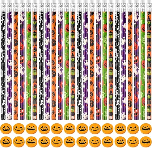Miniatura 3 de 48 lápices de Halloween con 48 piezas de borradores de calabaza 3D a granel para niños, estudiantes, bolsas de regalo, regalos para oficina,